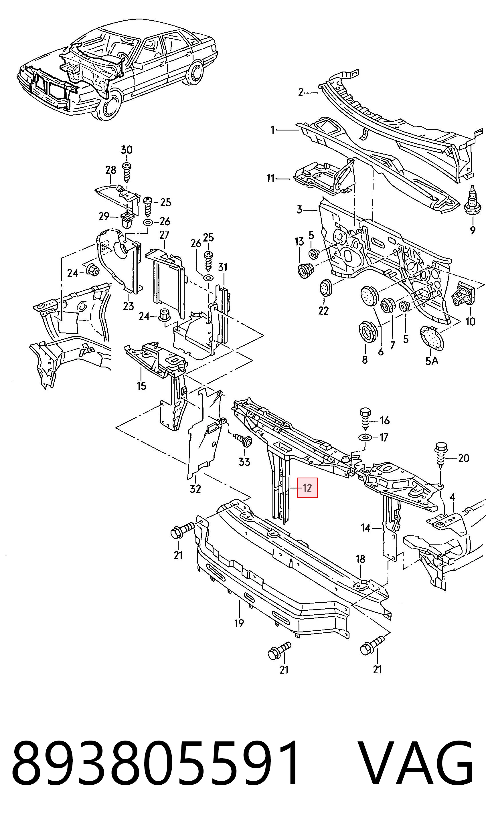 Soporte de radiador completo (panel de montaje para foco) para Audi 80 B3 89, 89Q, 8A