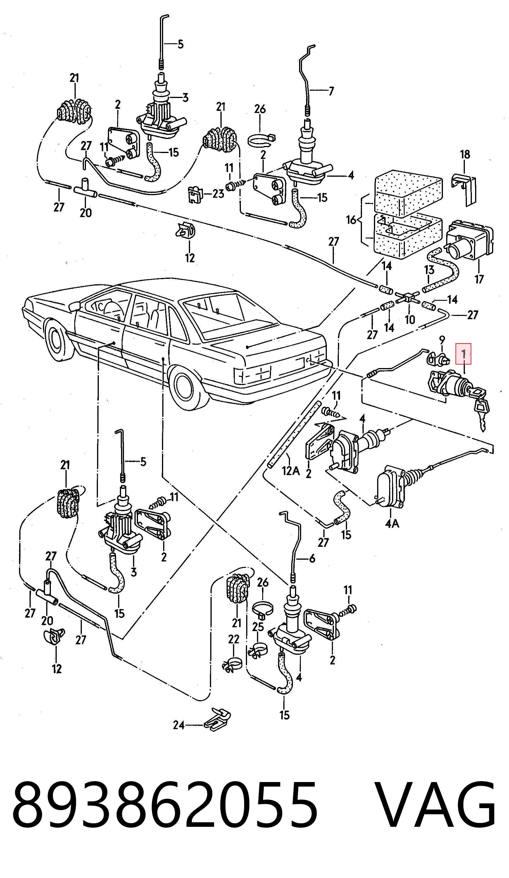 Cilindro de cierre, cerradura de porton Audi 80  (1986-1991)