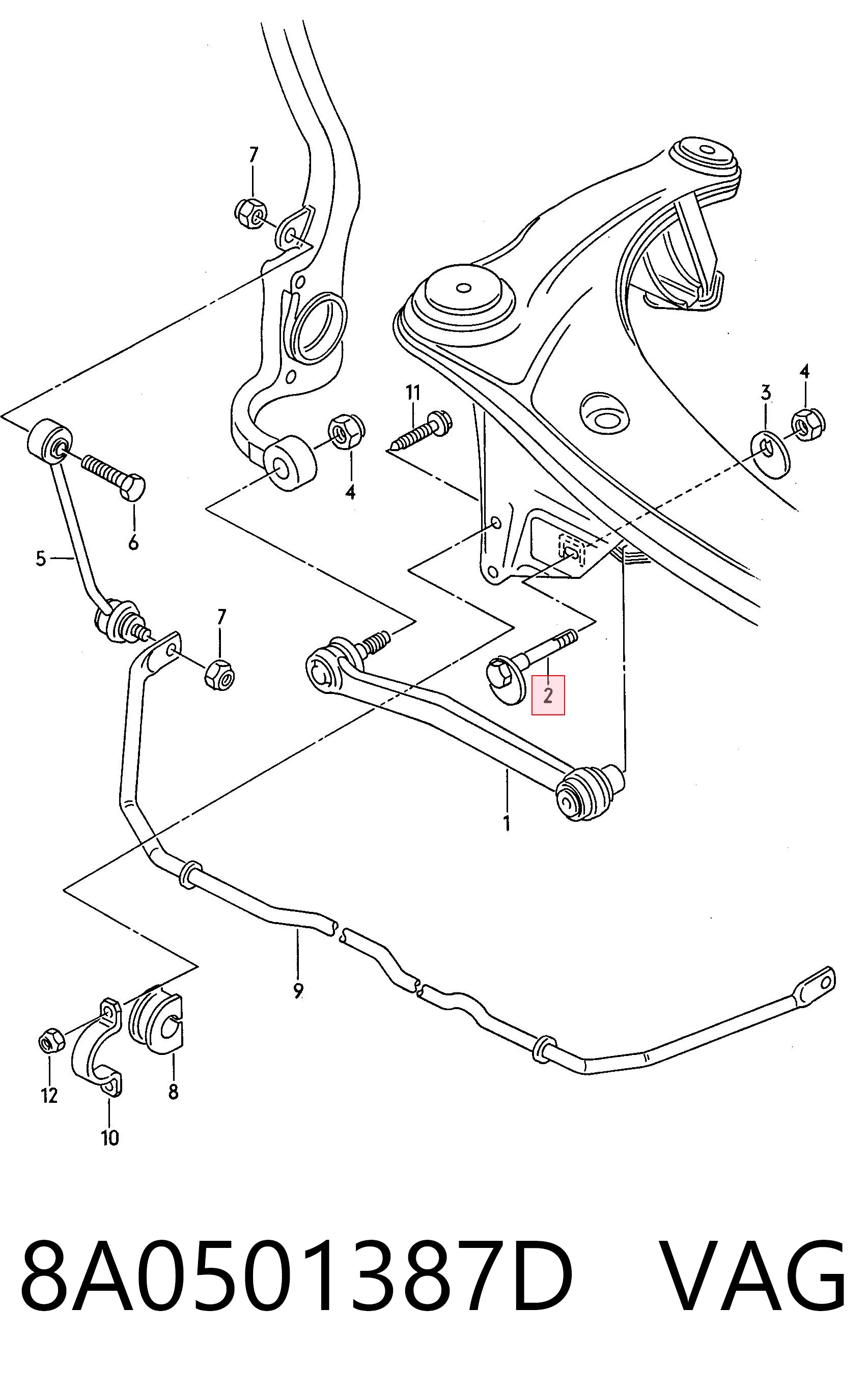 8A0501387D VAG Perno de fijación interior del brazo oscilante inferior trasero