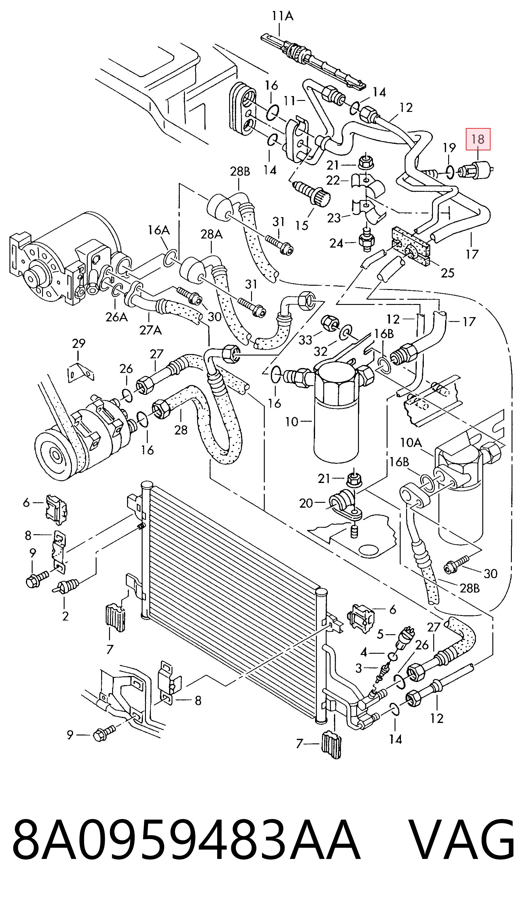 8A0959483AA VAG Sensor de baja presion aire acondicionado