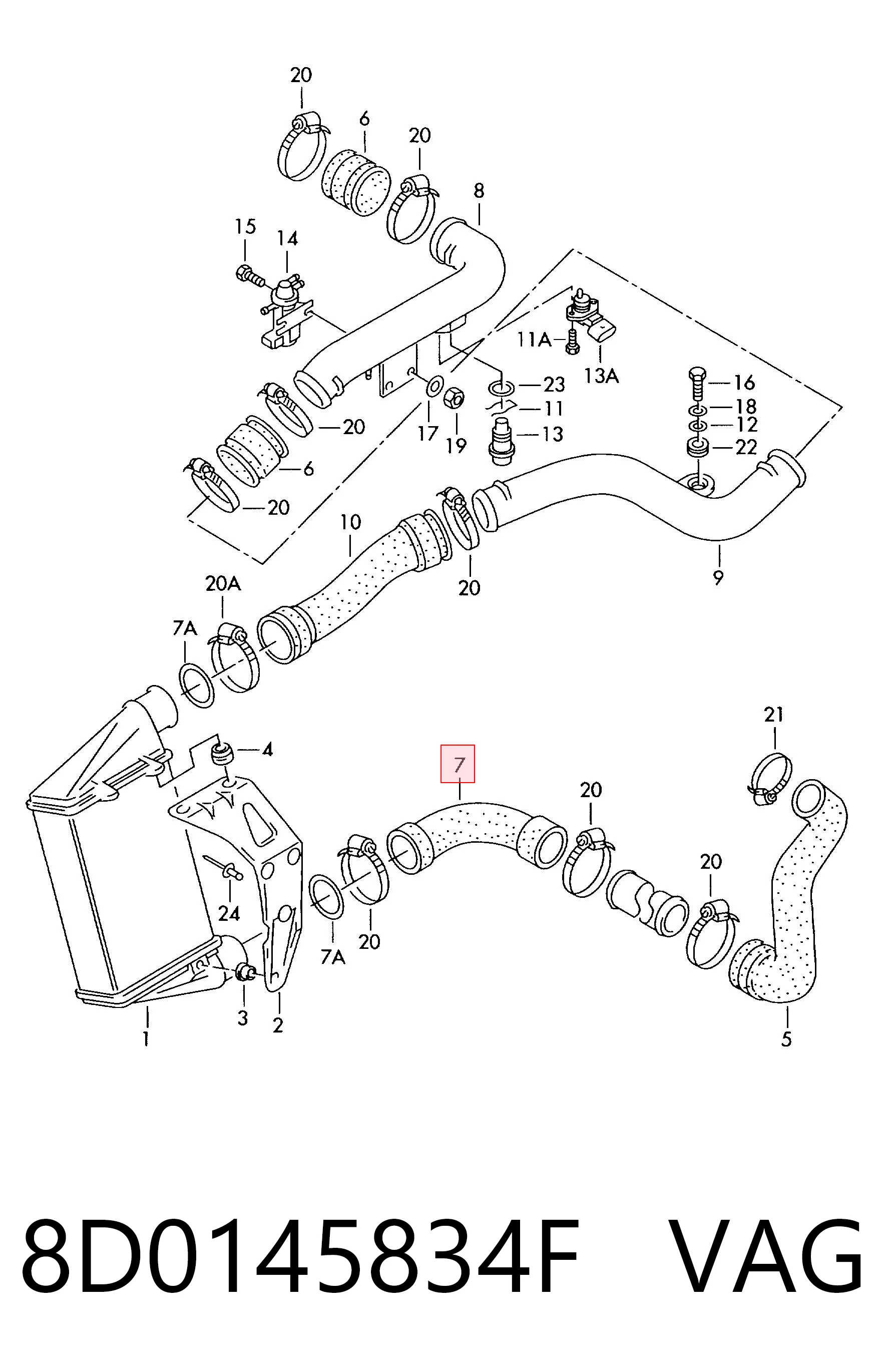 8D0145834F VAG Manguera del intercooler