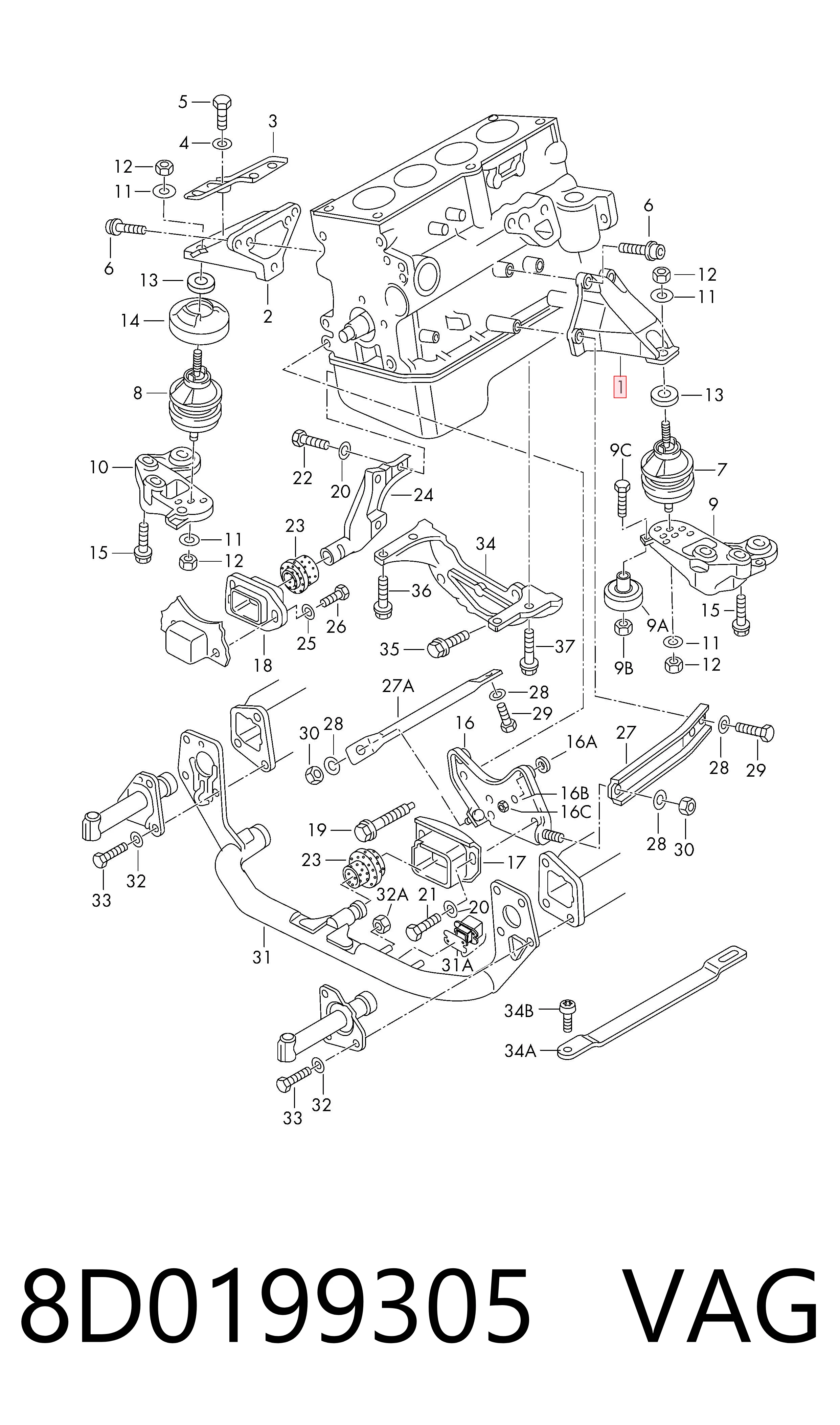 8D0199305 VAG Soporte del soporte izquierdo del motor