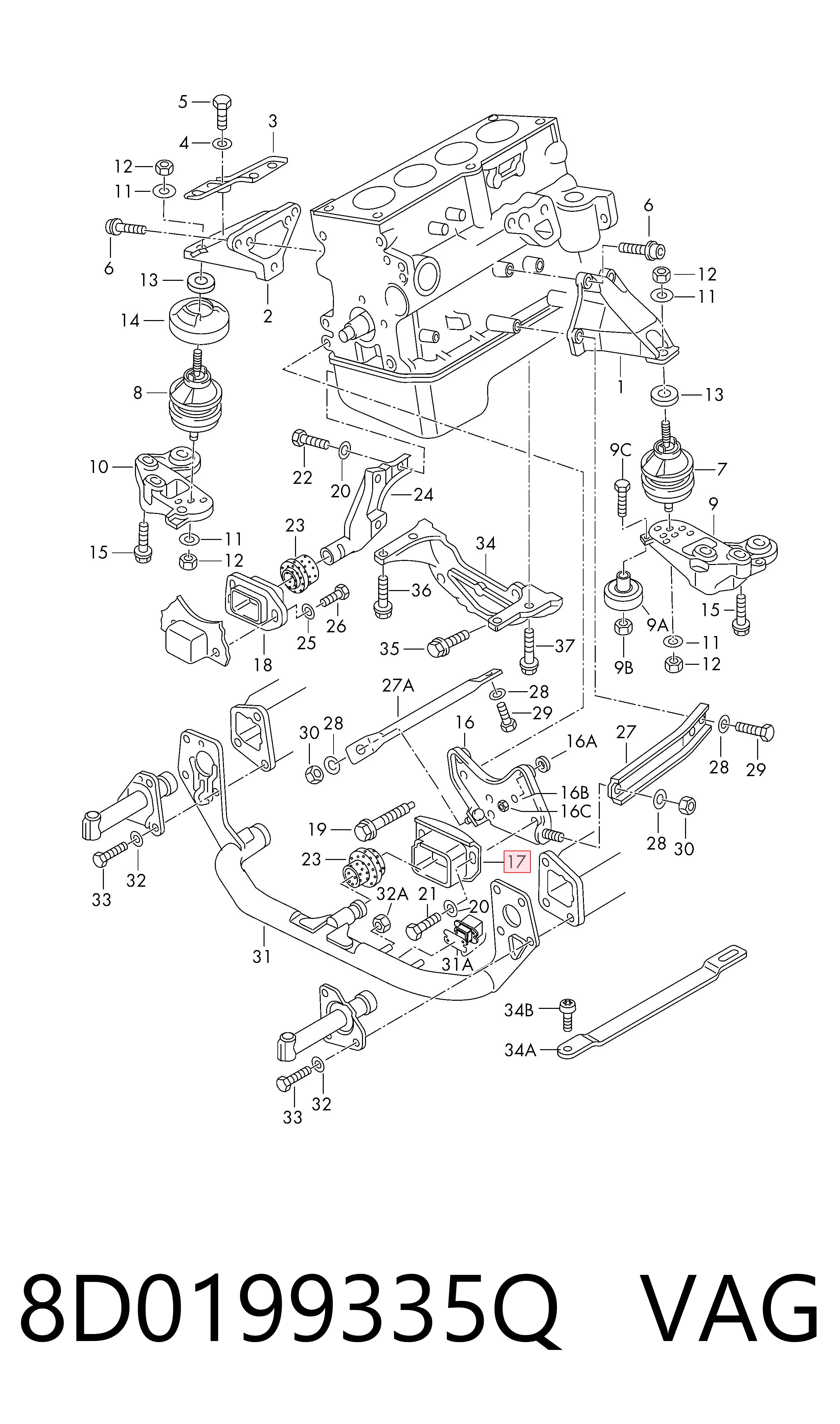 8D0199335Q VAG Soporte del soporte delantero del motor