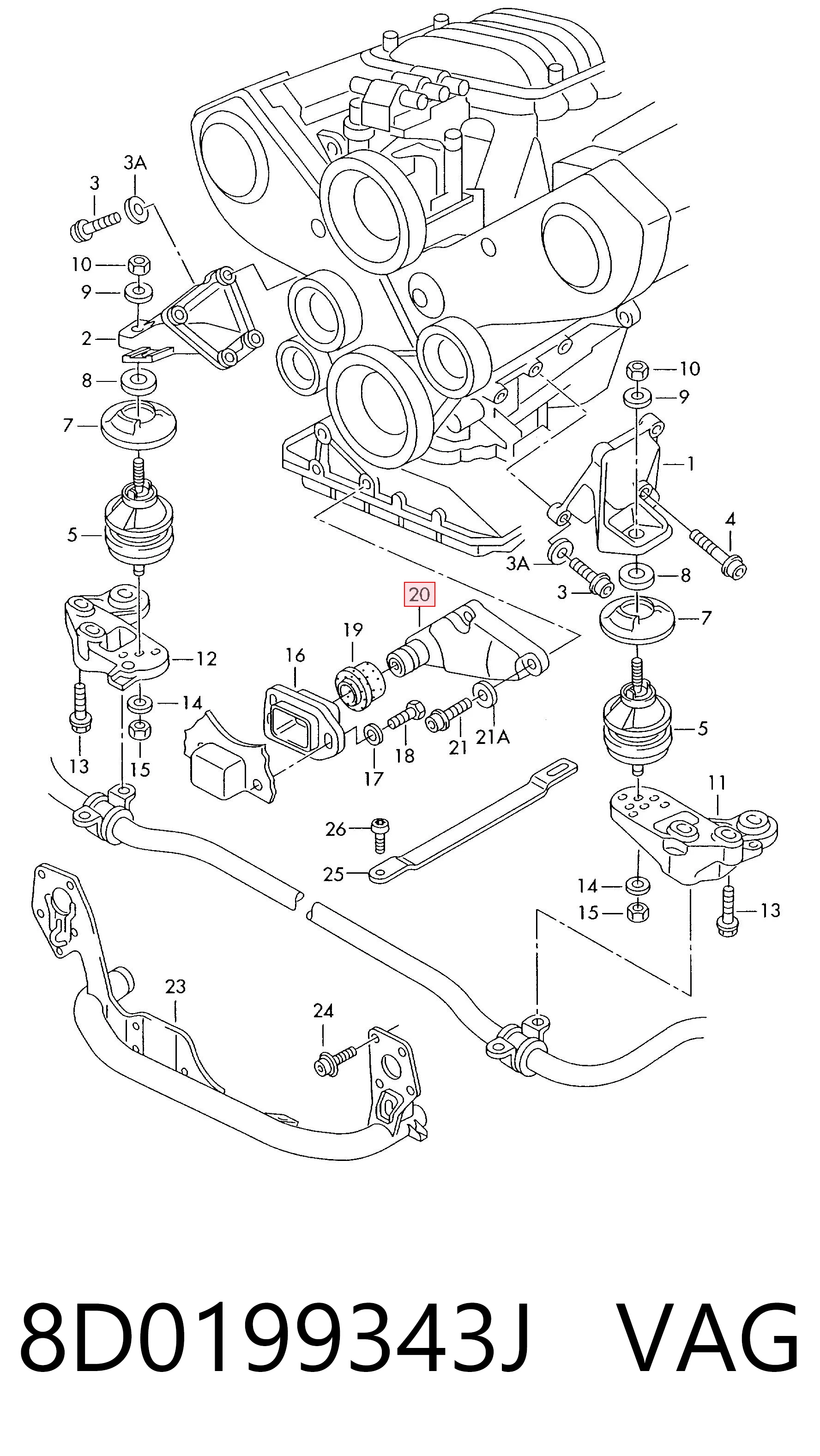 8D0199343J VAG Soporte del soporte delantero del motor