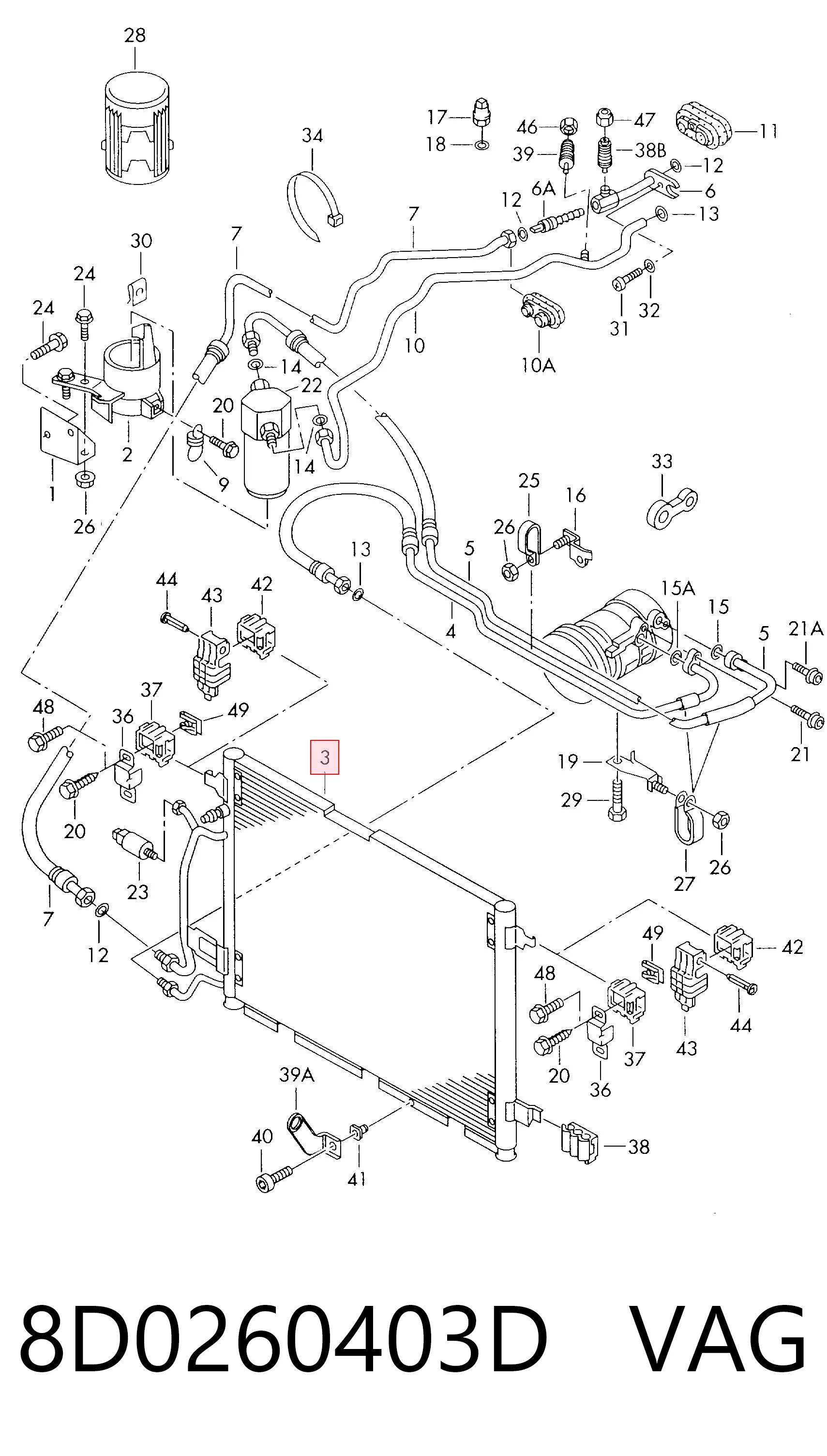 Condensador de aire acondicionado 8D0260403D VAG