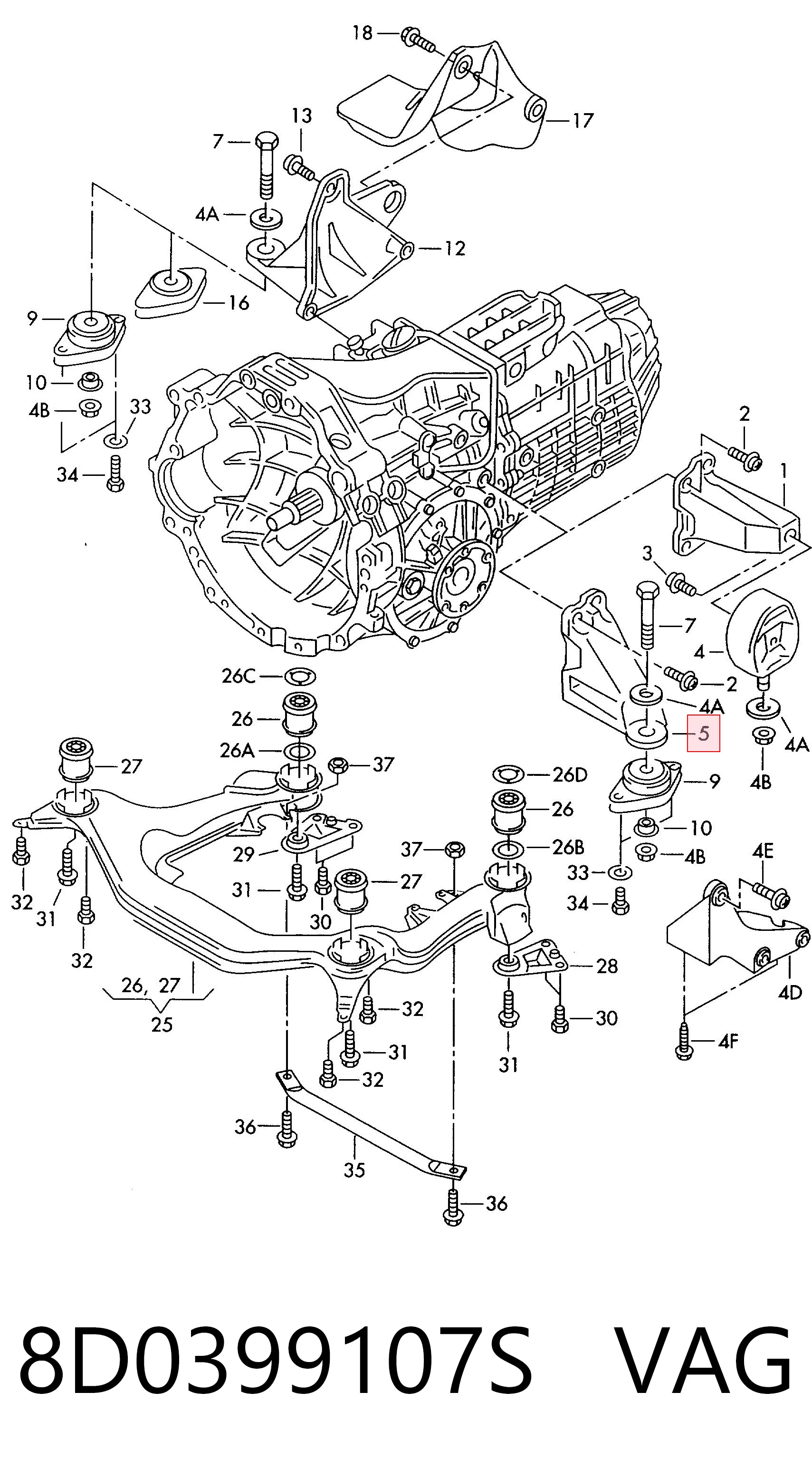 8D0399107S VAG Soporte de caja de velocidades