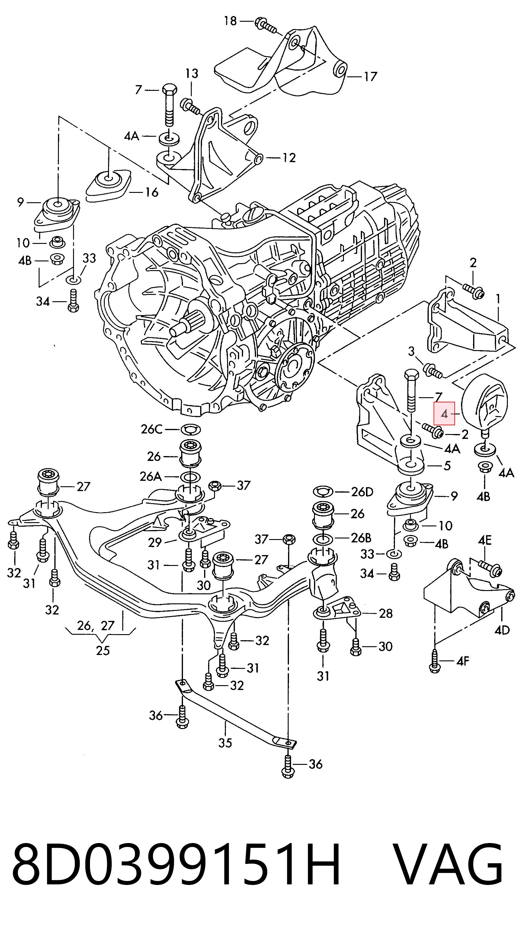8D0399151H VAG Soporte izquierdo de la transmisión