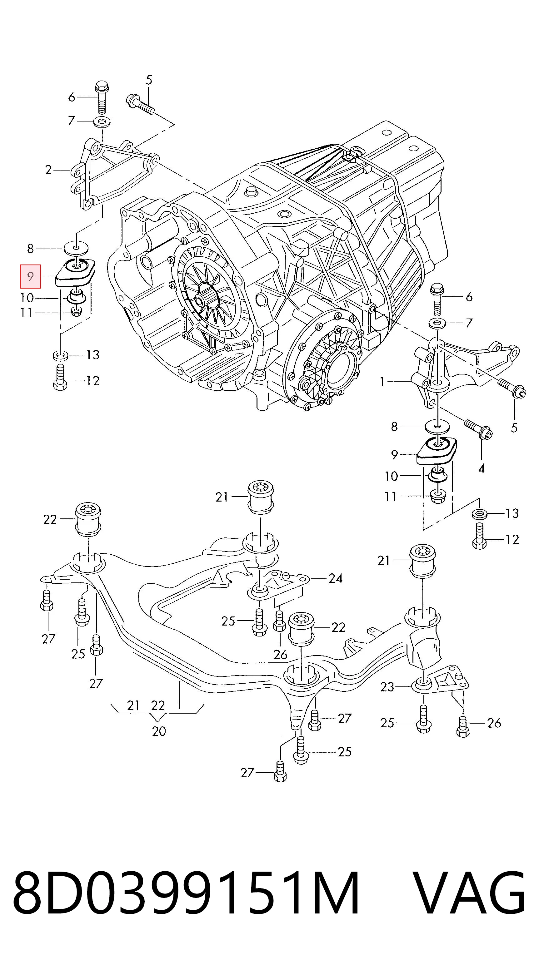 8D0399151M VAG Soporte de caja de velocidades