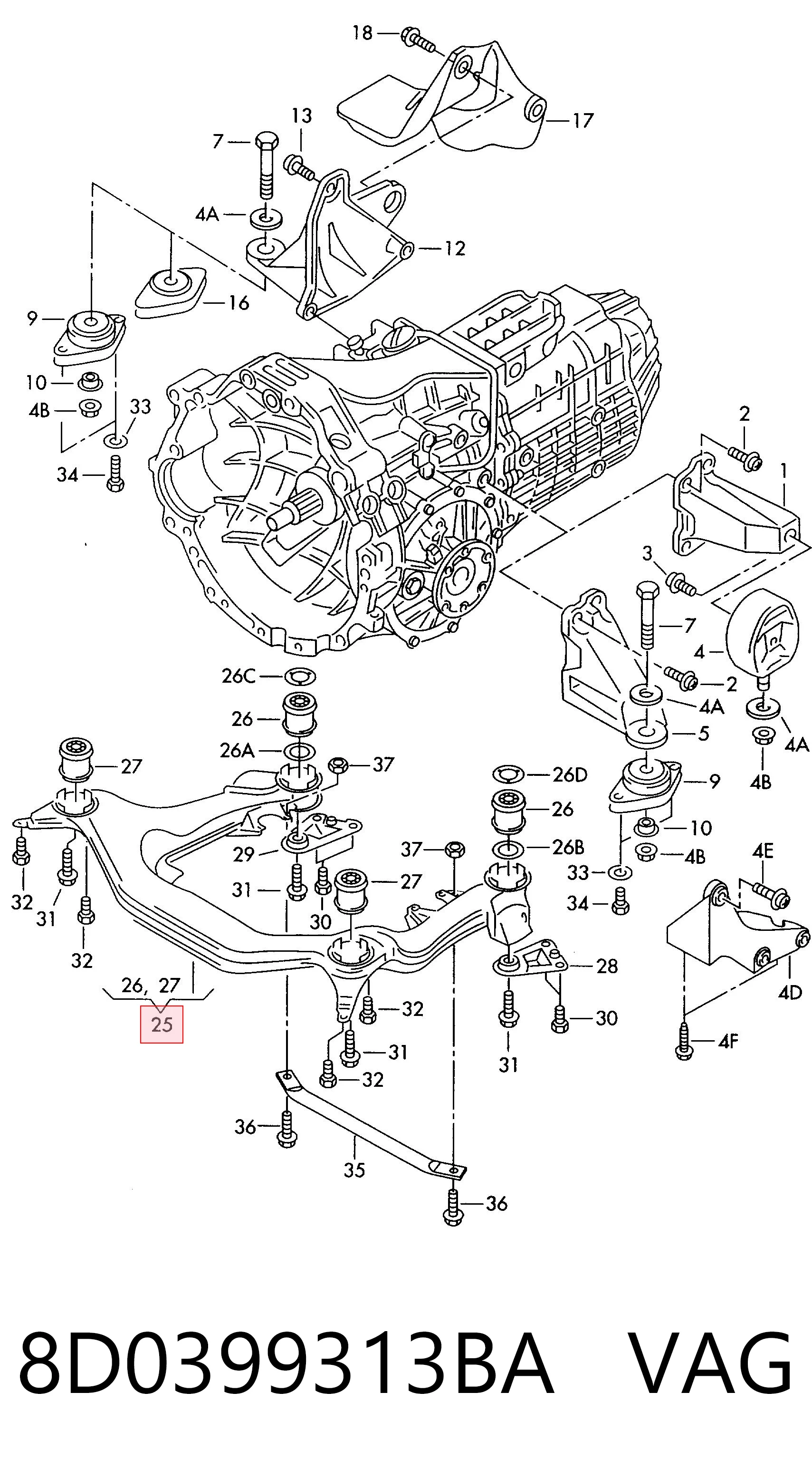 Comprar Subchasis delantero soporte motor Skoda SuperB I 3U4 a bajo precio