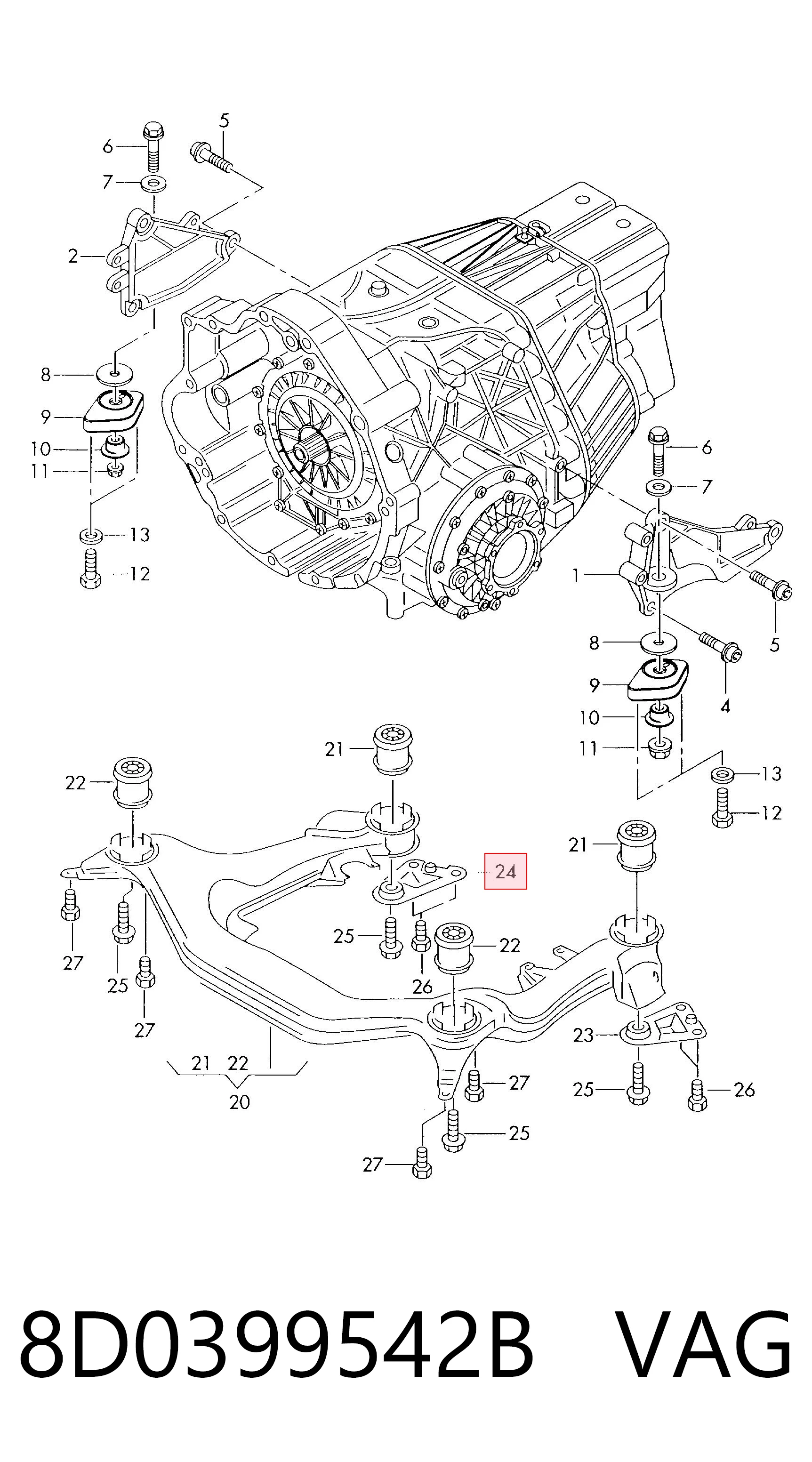 8D0399542B VAG Soporte de viga delantera