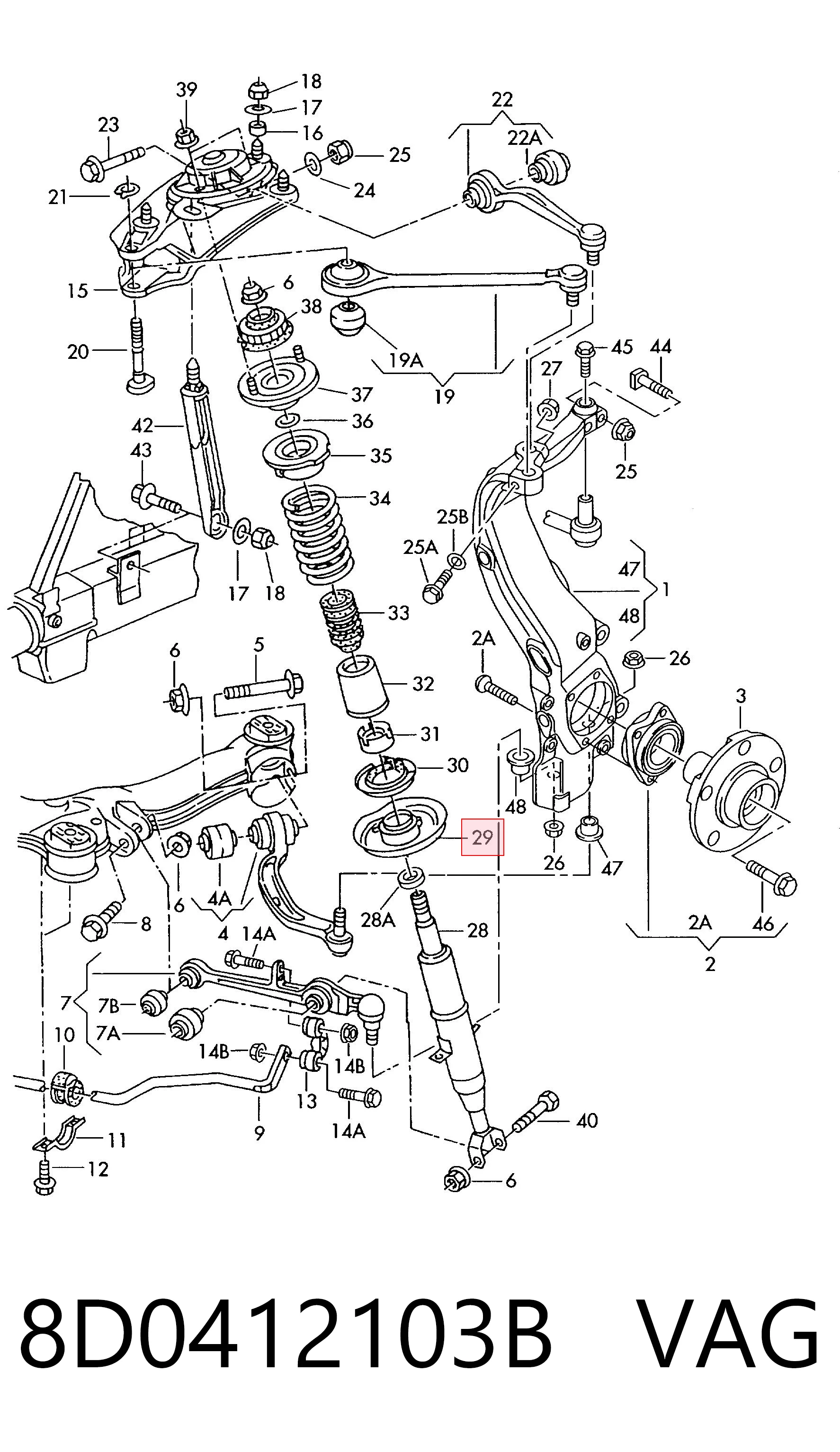 8D0412103B VAG Aislador de resorte delantero superior