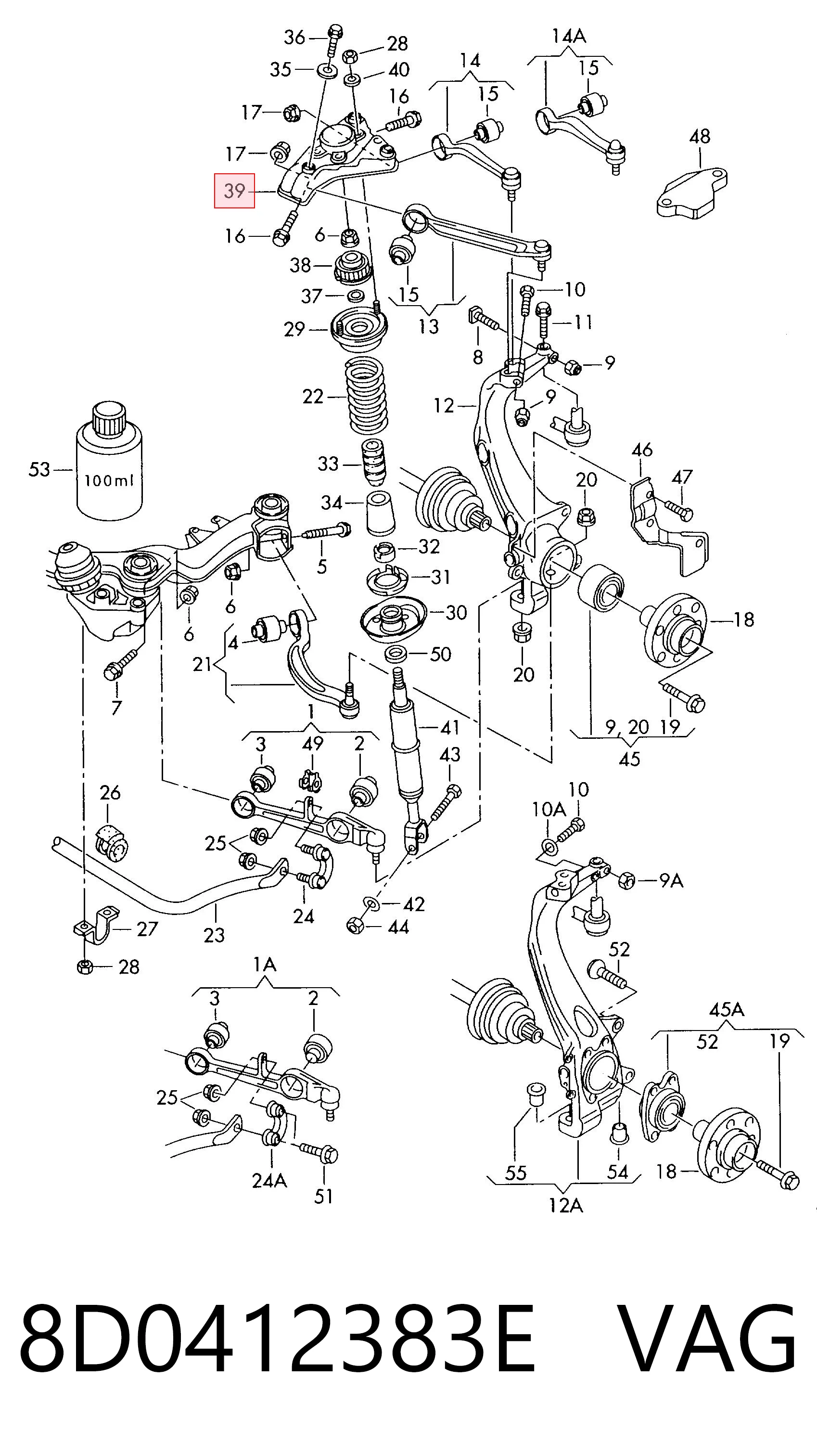 8D0412383E VAG Soporte superior del amortiguador delantero