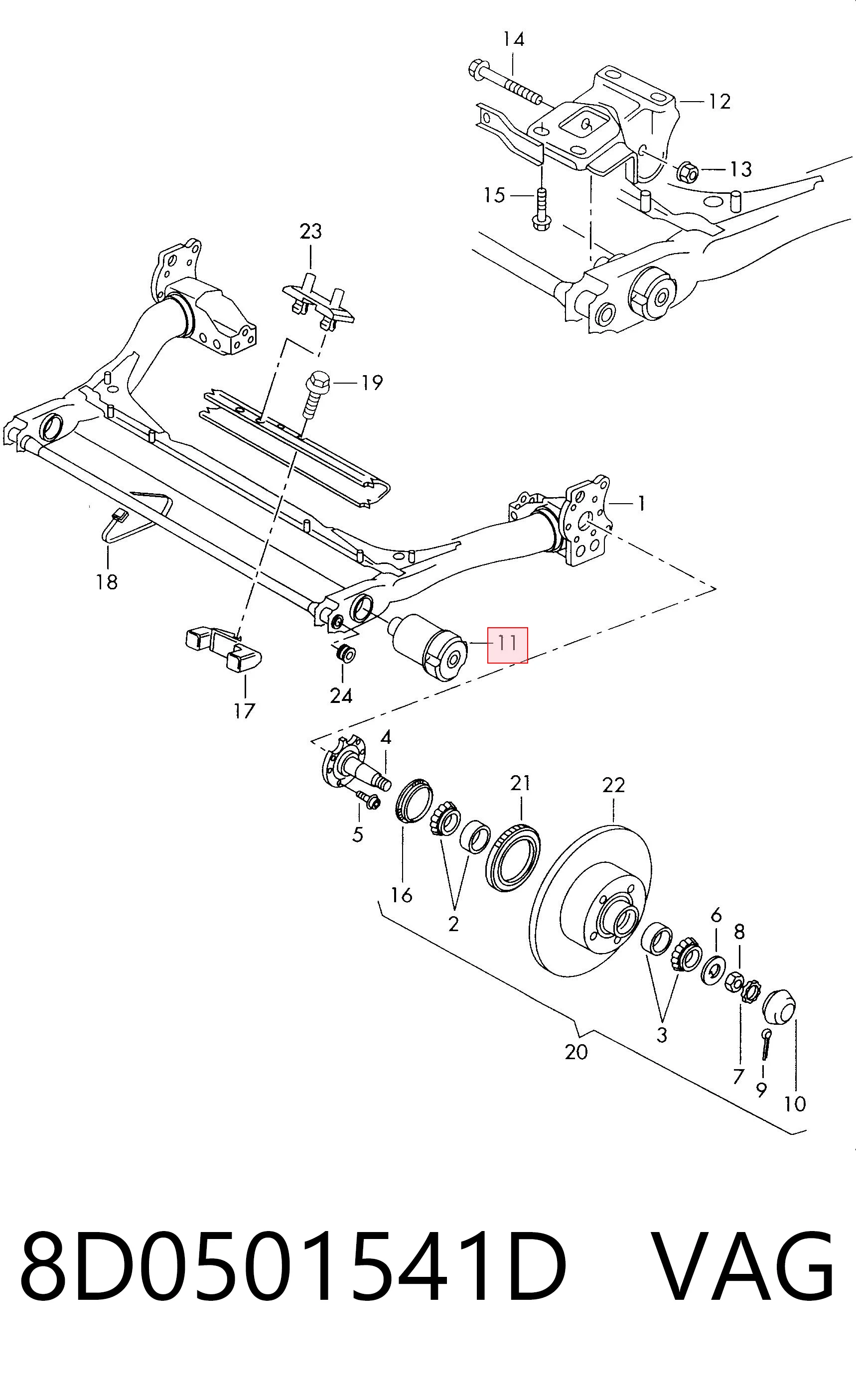 8D0501541D VAG Silentblock del puente trasero