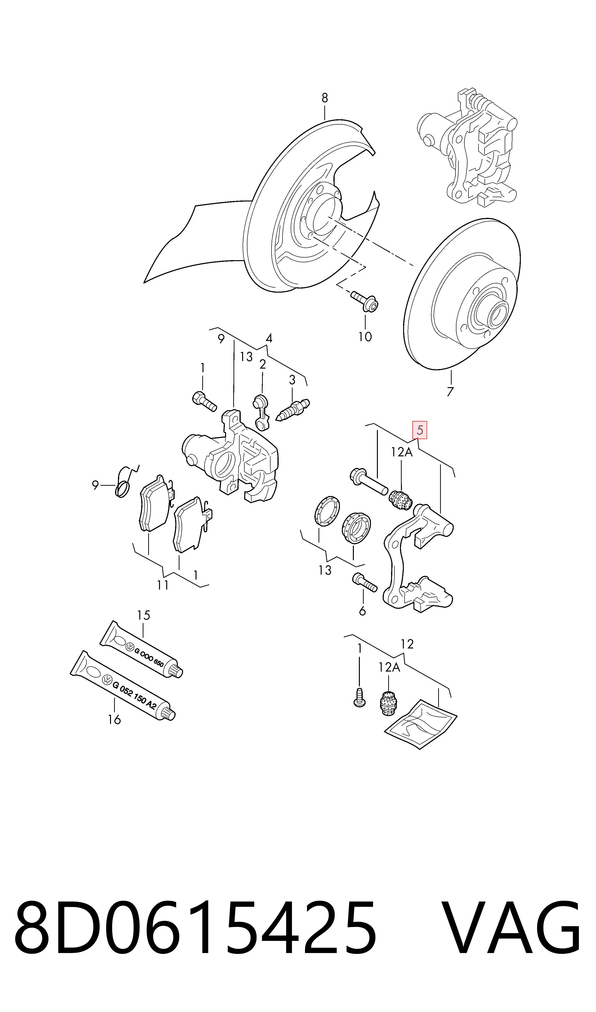 8D0615425 VAG Soporte de la pinza de freno trasera