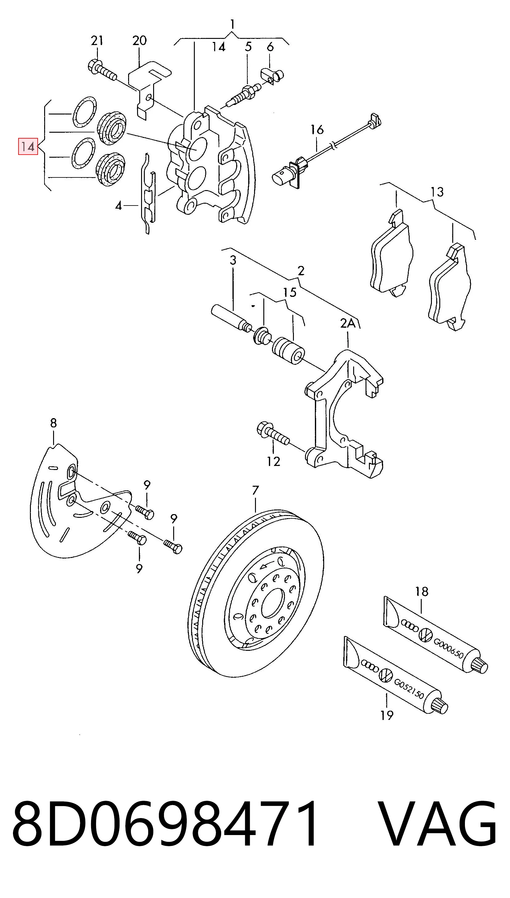 8D0698471 VAG Kit de reparación de frenos trasero