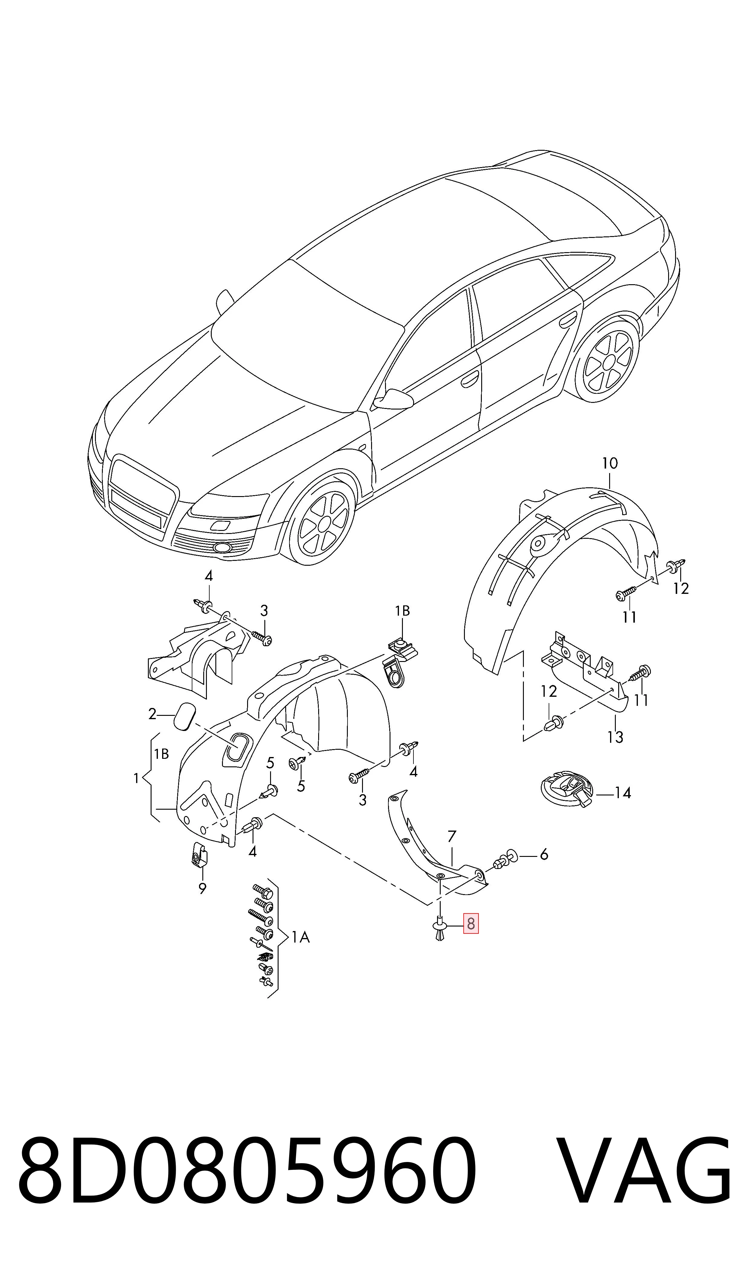 8D0805960 VAG Tuerca remachable para tornillo autorroscante