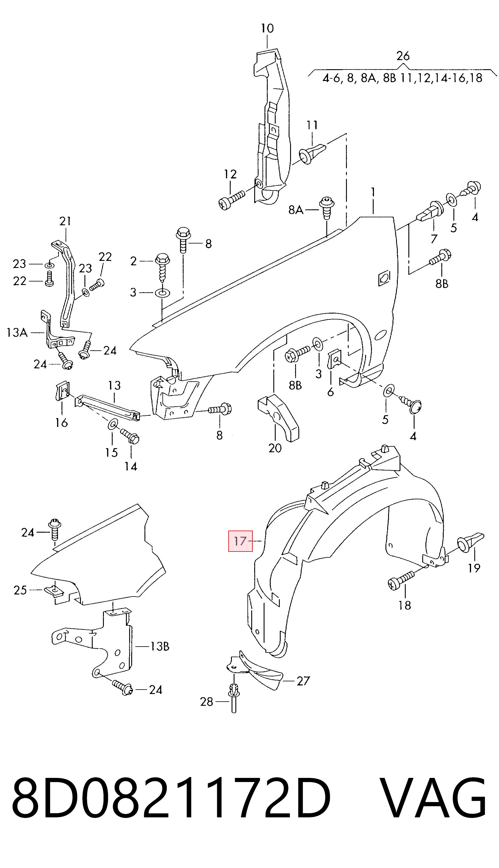 Comprar Paso de rueda delantero derecho Audi A4  8D5 a bajo precio