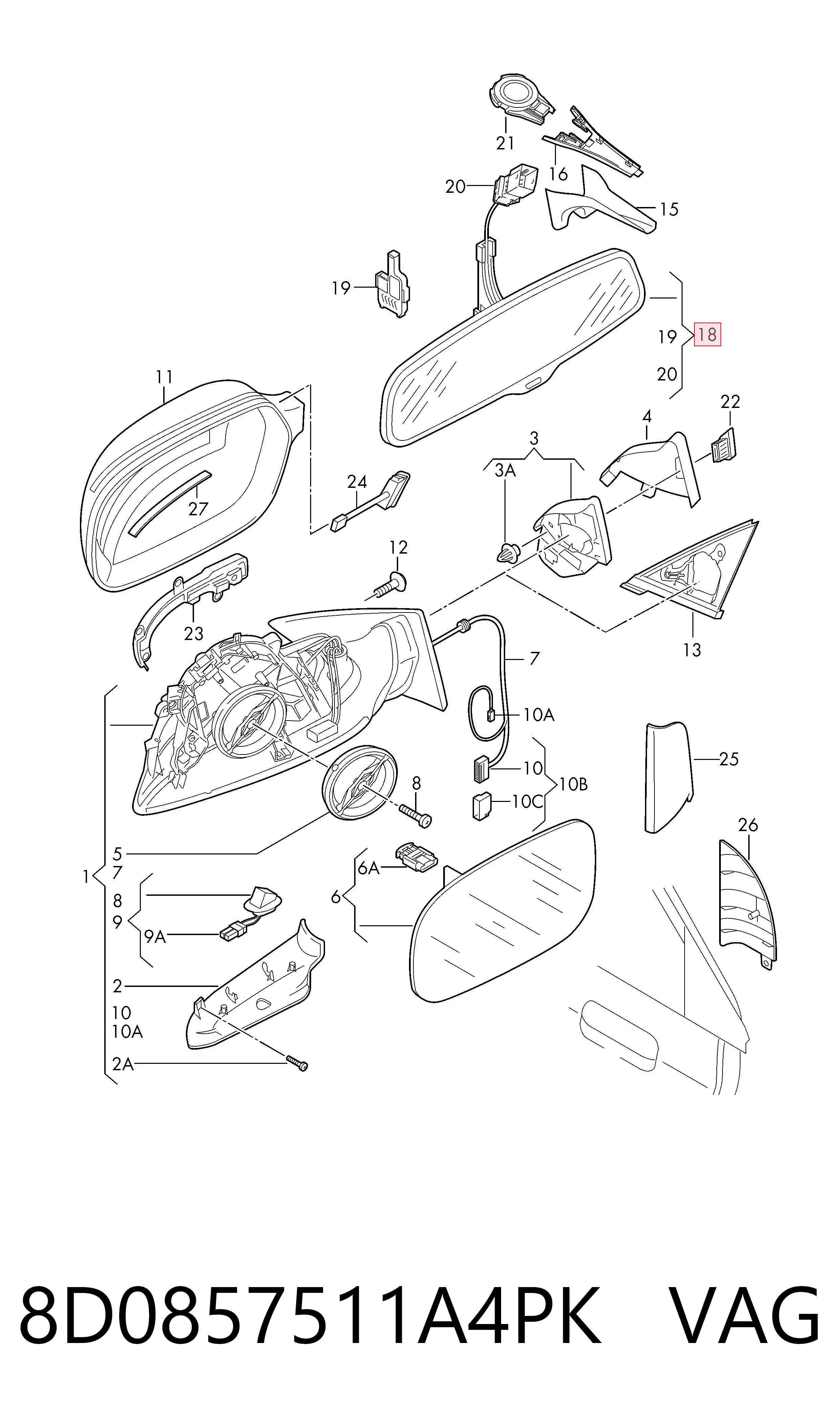 8D0857511A4PK VAG Espejo retrovisor interior