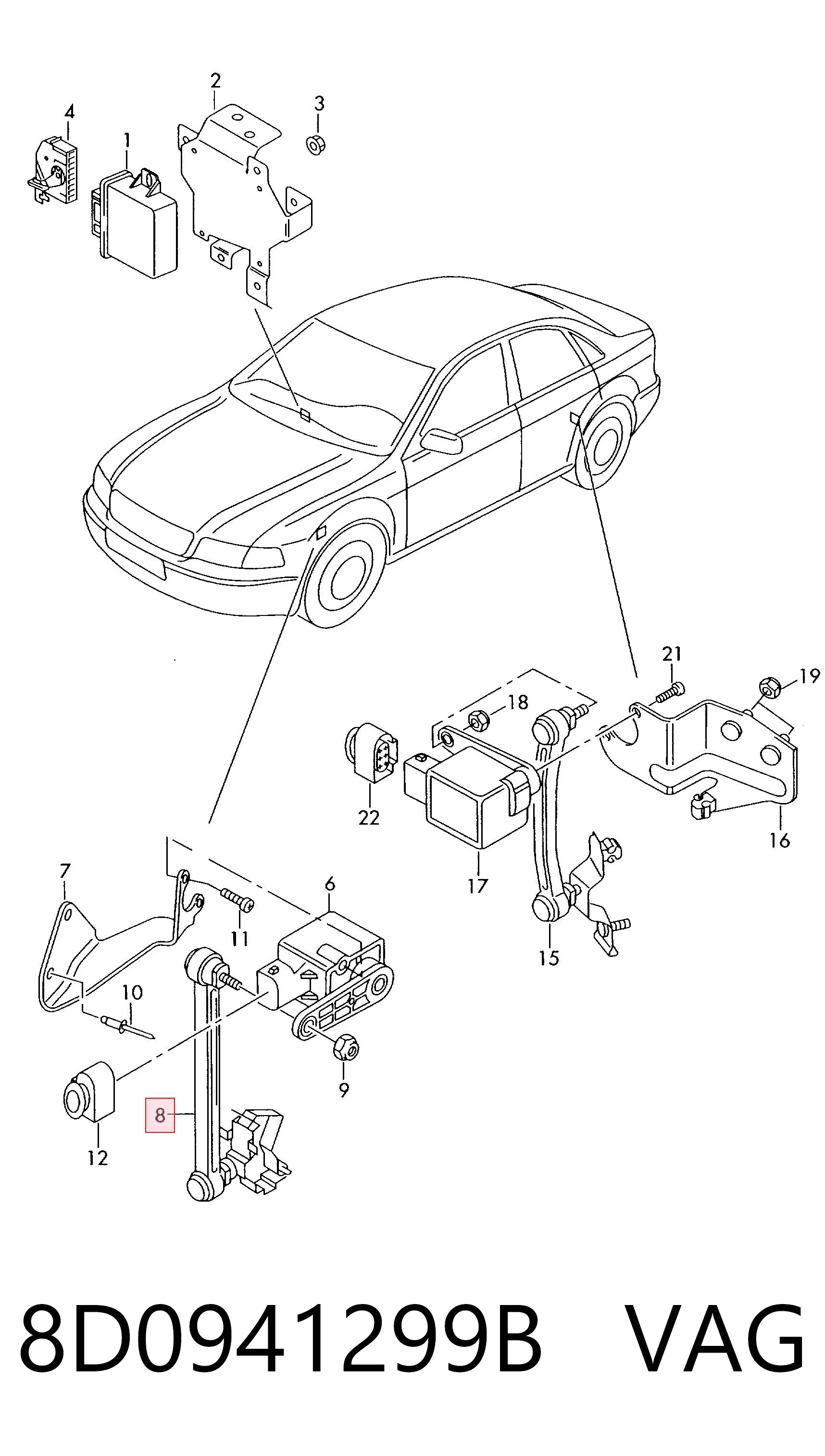 8D0941299B VAG Sensor de nivel de carrocería delantero derecho