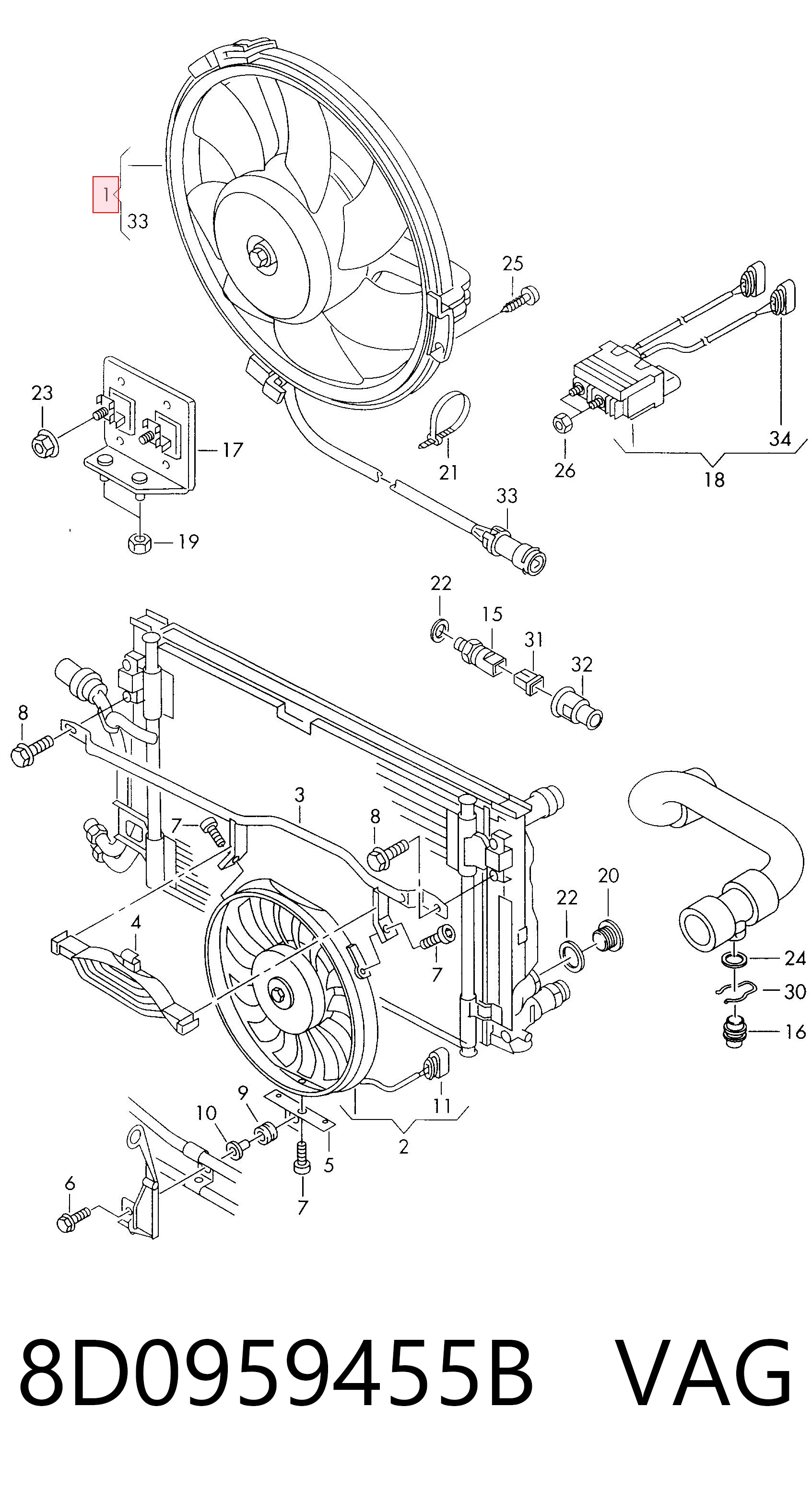 8D0959455B VAG Electroventilador del motor