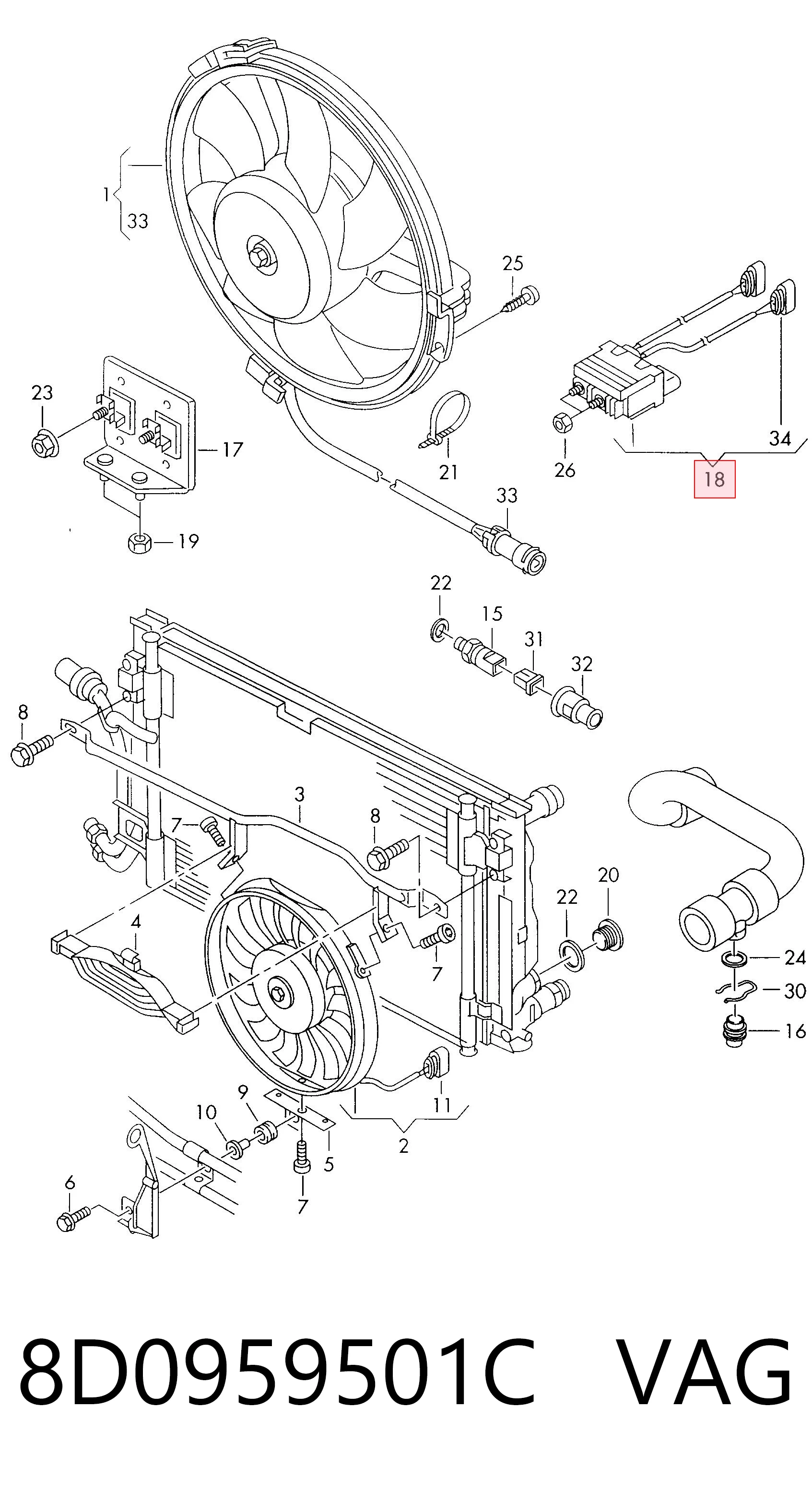 8D0959501C VAG Regulador de velocidad del ventilador de refrigeración (unidad de control)