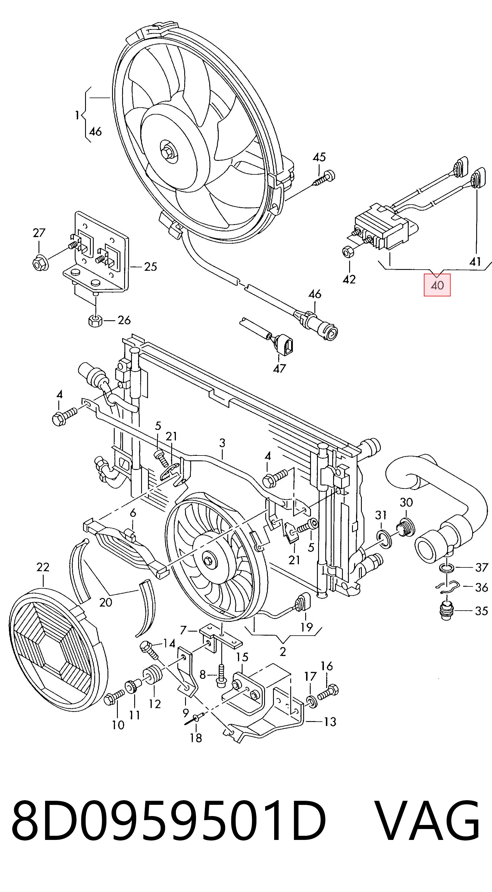 8D0959501D VAG Regulador de velocidad del ventilador de refrigeración (unidad de control)