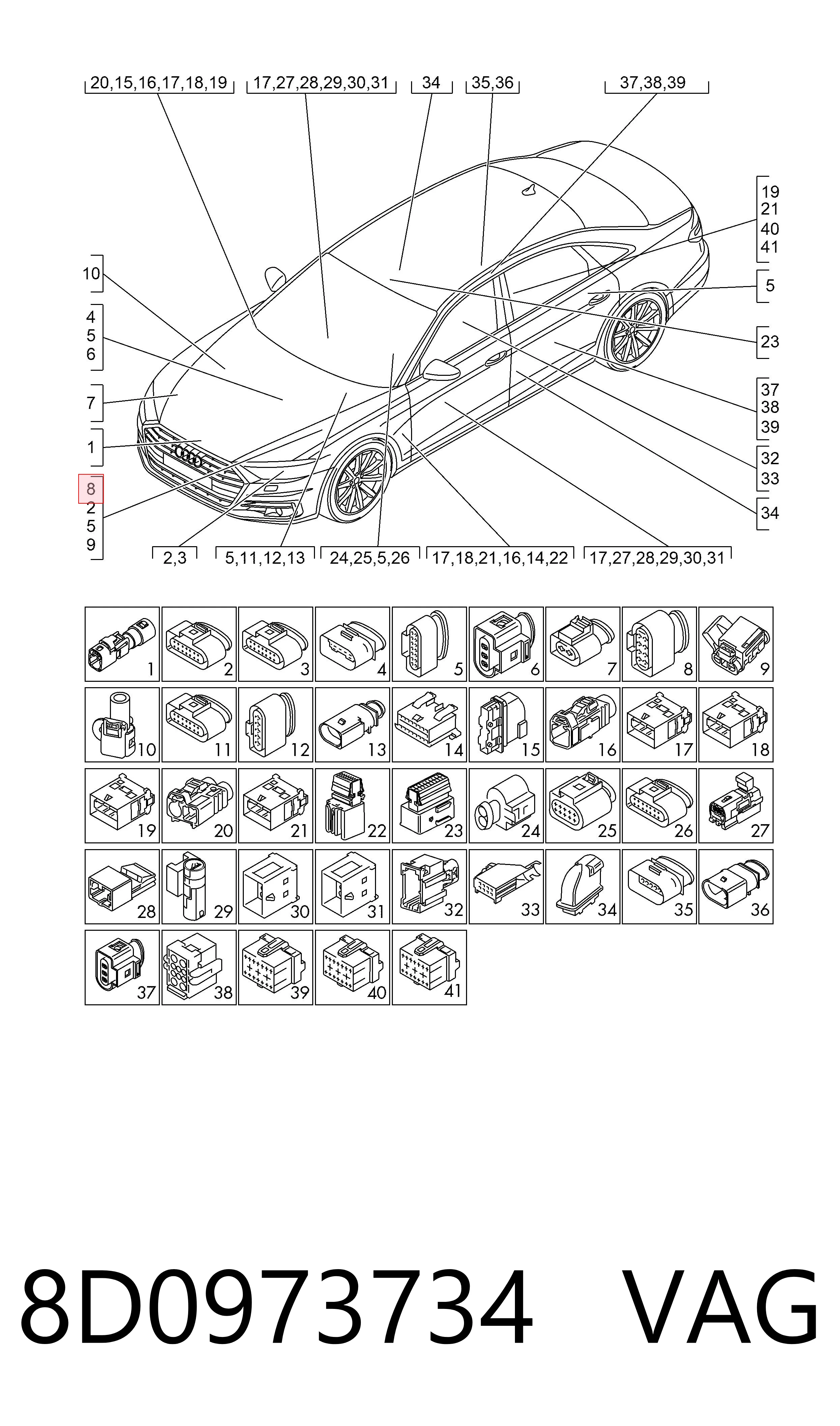 8D0973734 VAG Mazo de cables del compartimiento del motor