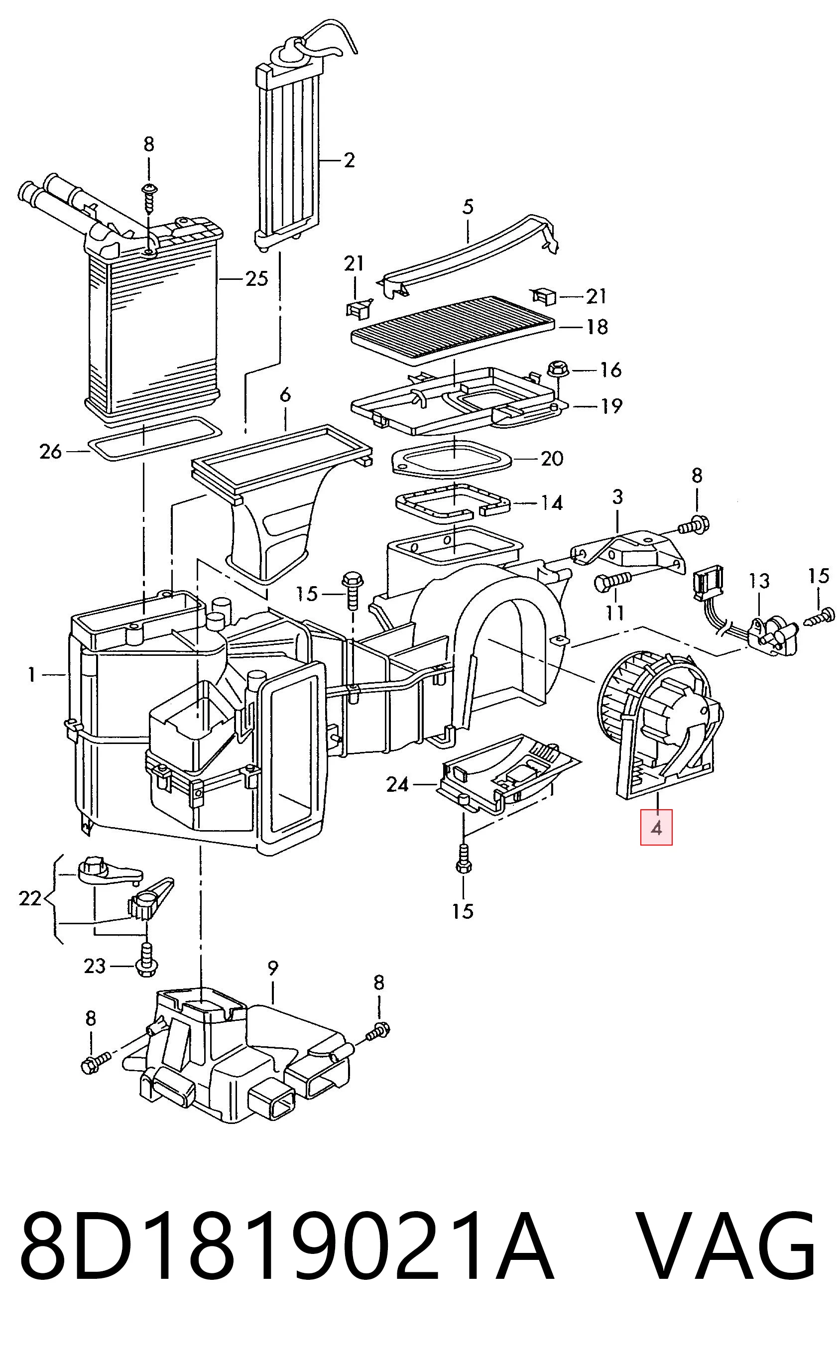 Motor del ventilador del calefactor 8D1819021A VAG