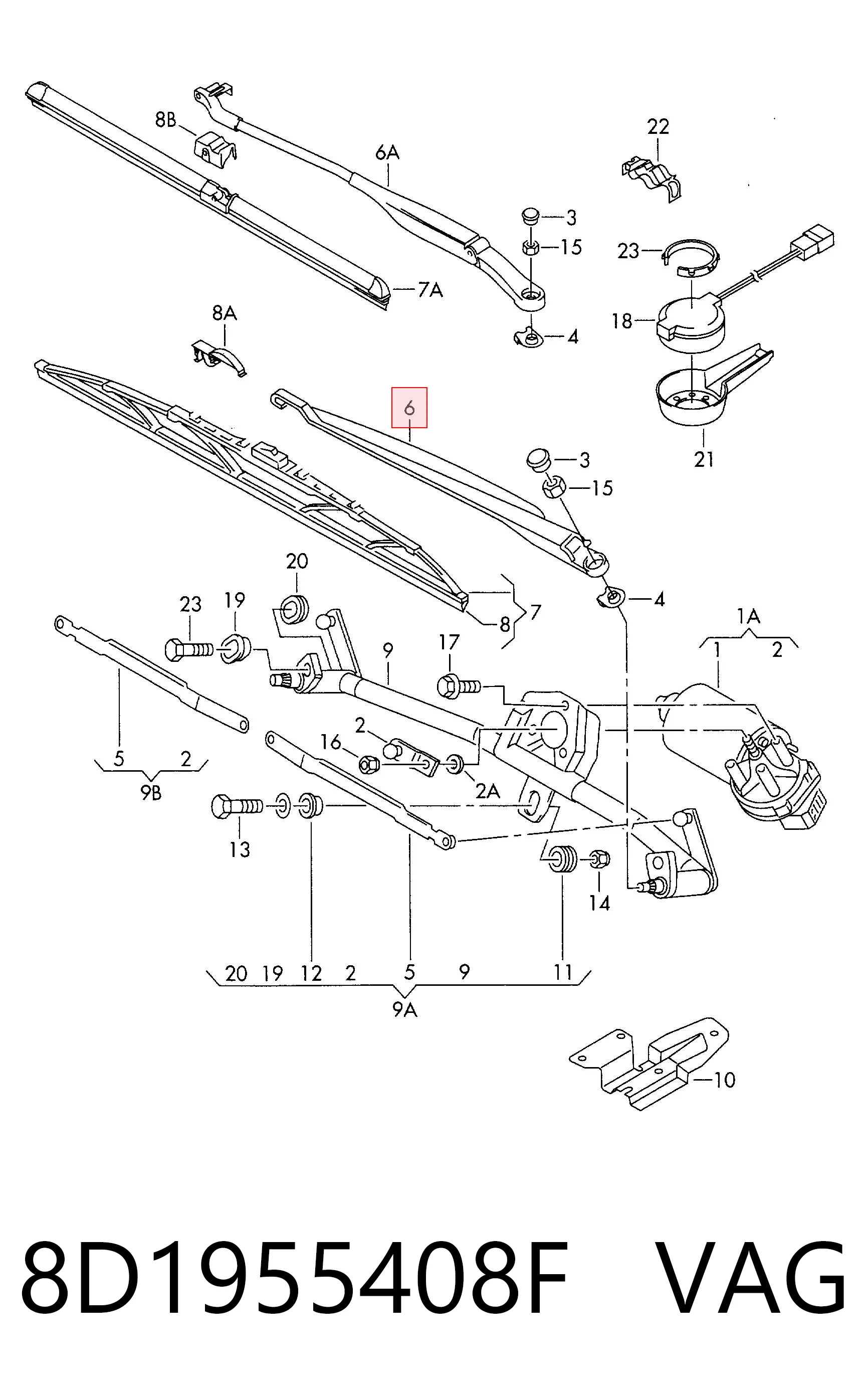 Brazo del limpiaparabrisas lavado de parabrisas Audi A4  (1994-2002)