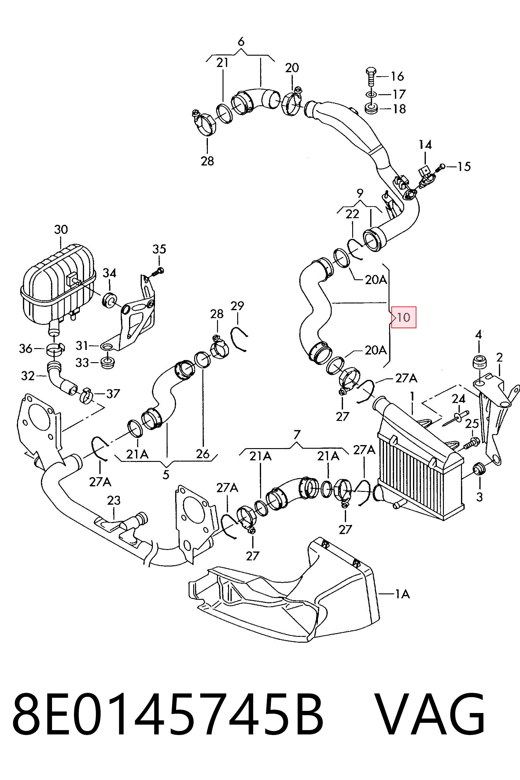8E0145745B VAG Manguera del intercooler
