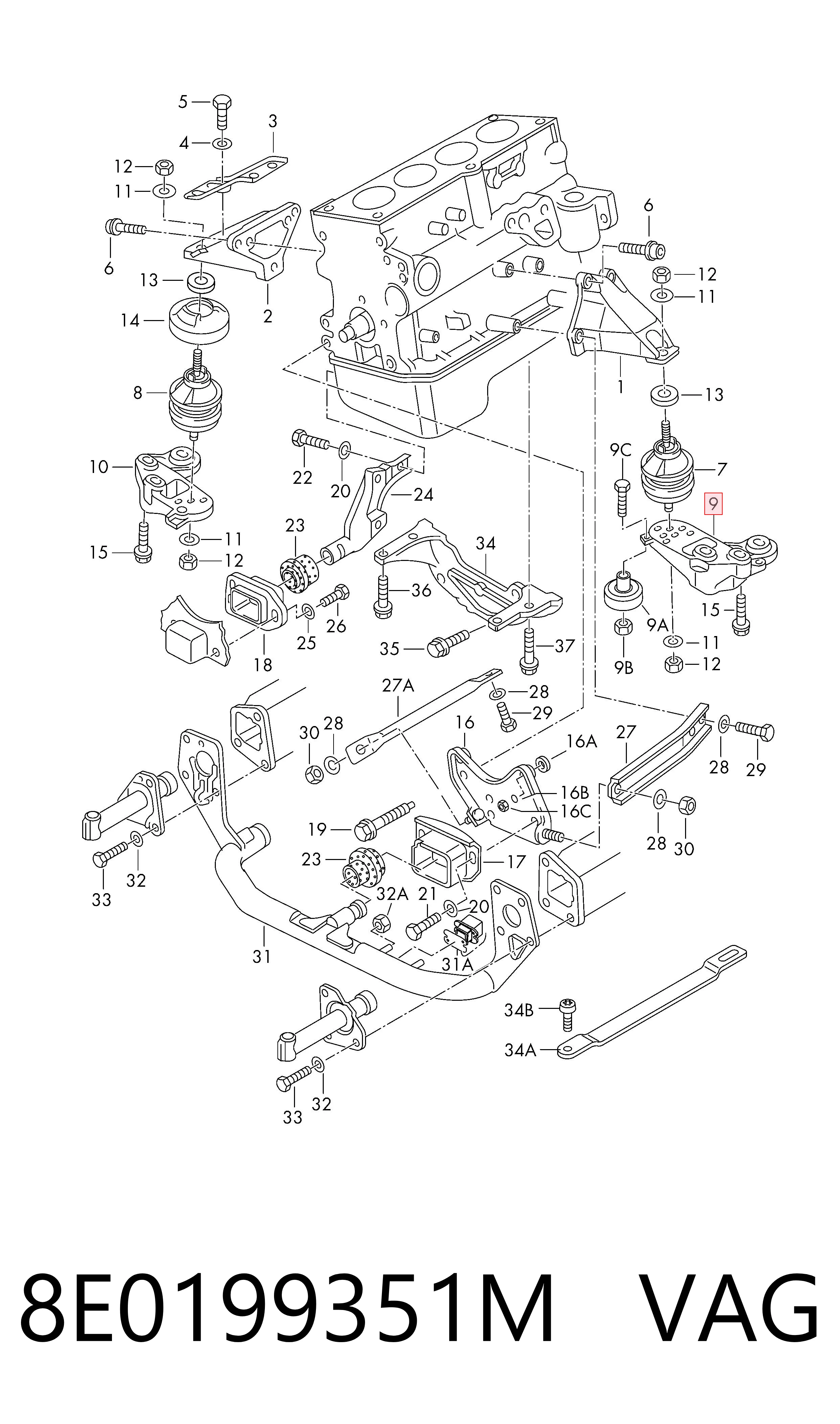8E0199351M VAG Soporte del soporte izquierdo del motor