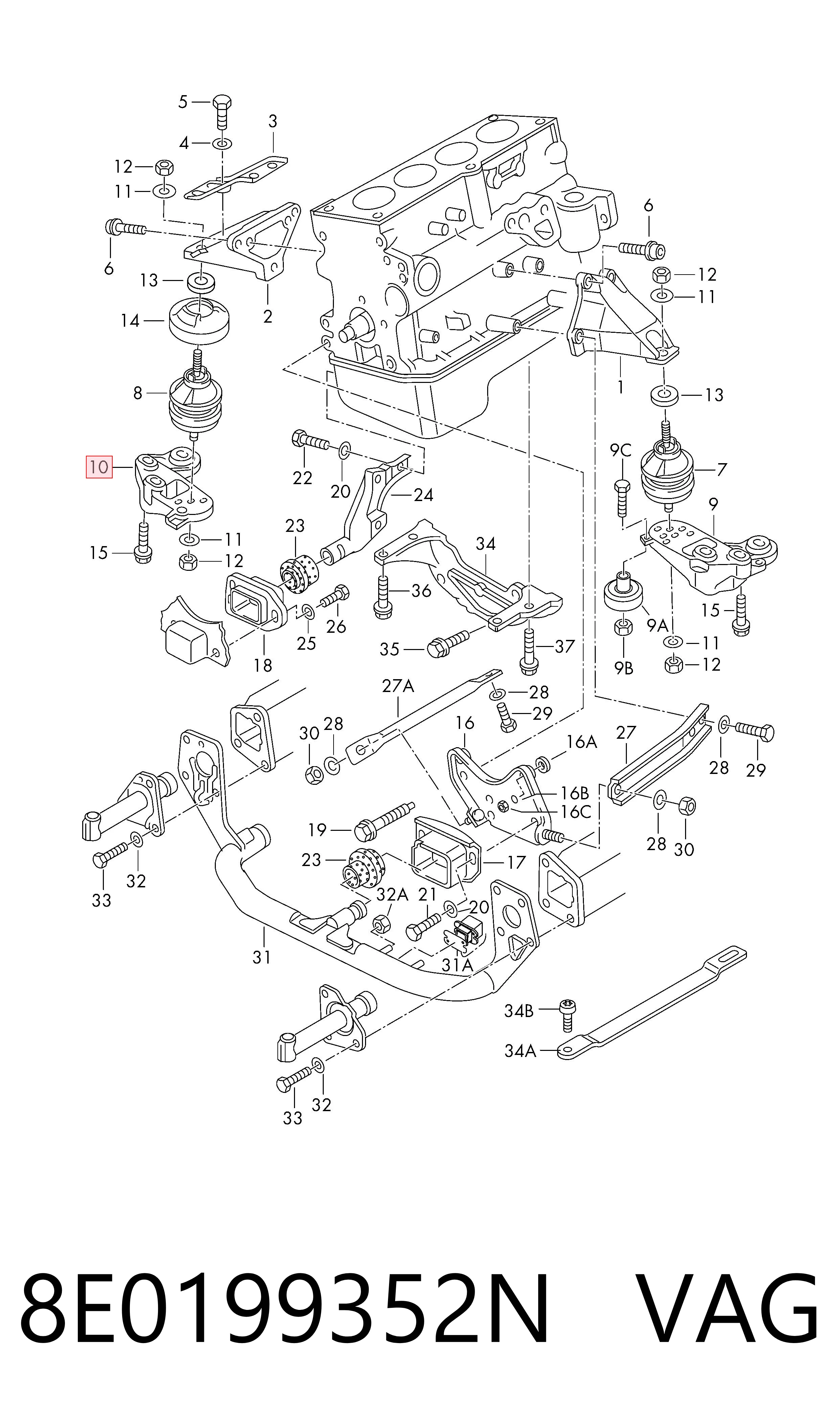 8E0199352N VAG Soporte derecho del motor