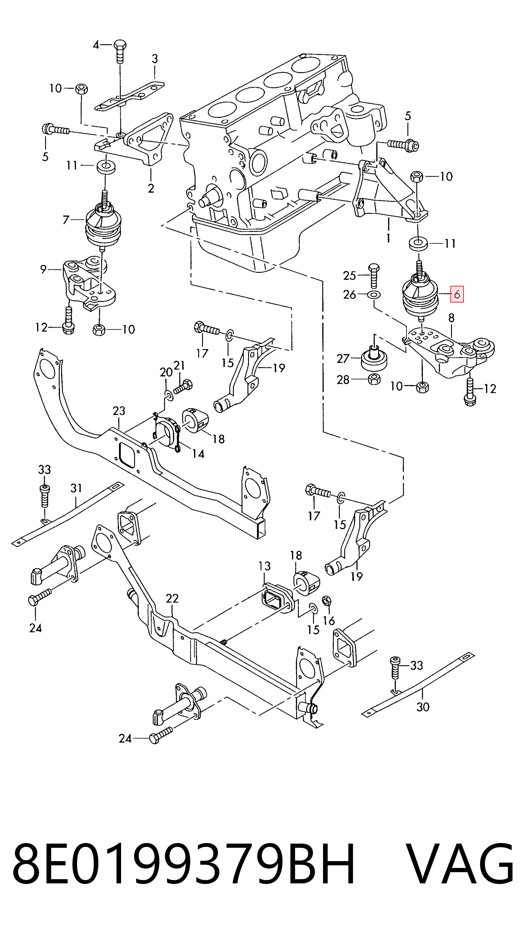 8E0199379BH VAG Soporte de motor izquierdo