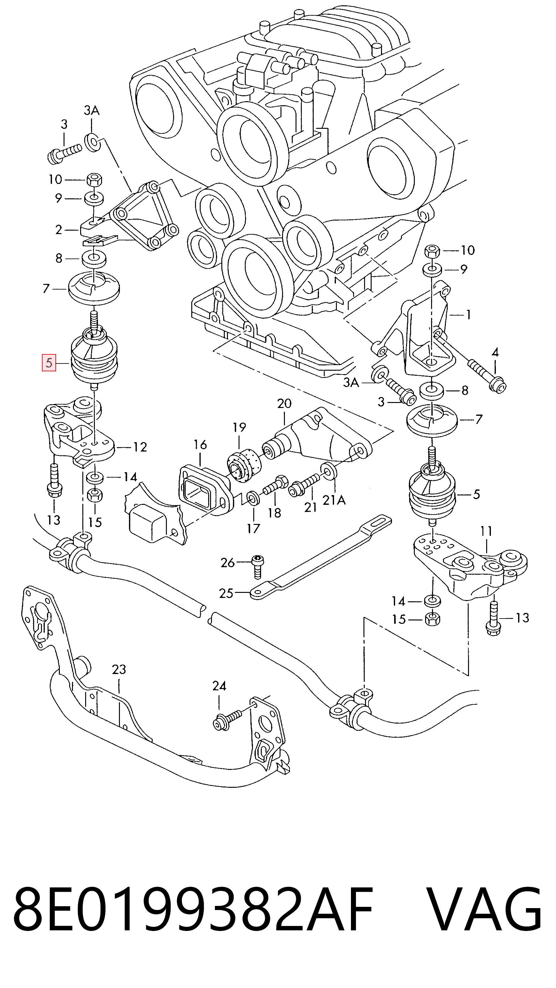 Soporte izquierdo del motor VAG 8E0199382AF precio, desde 71,92 EUR