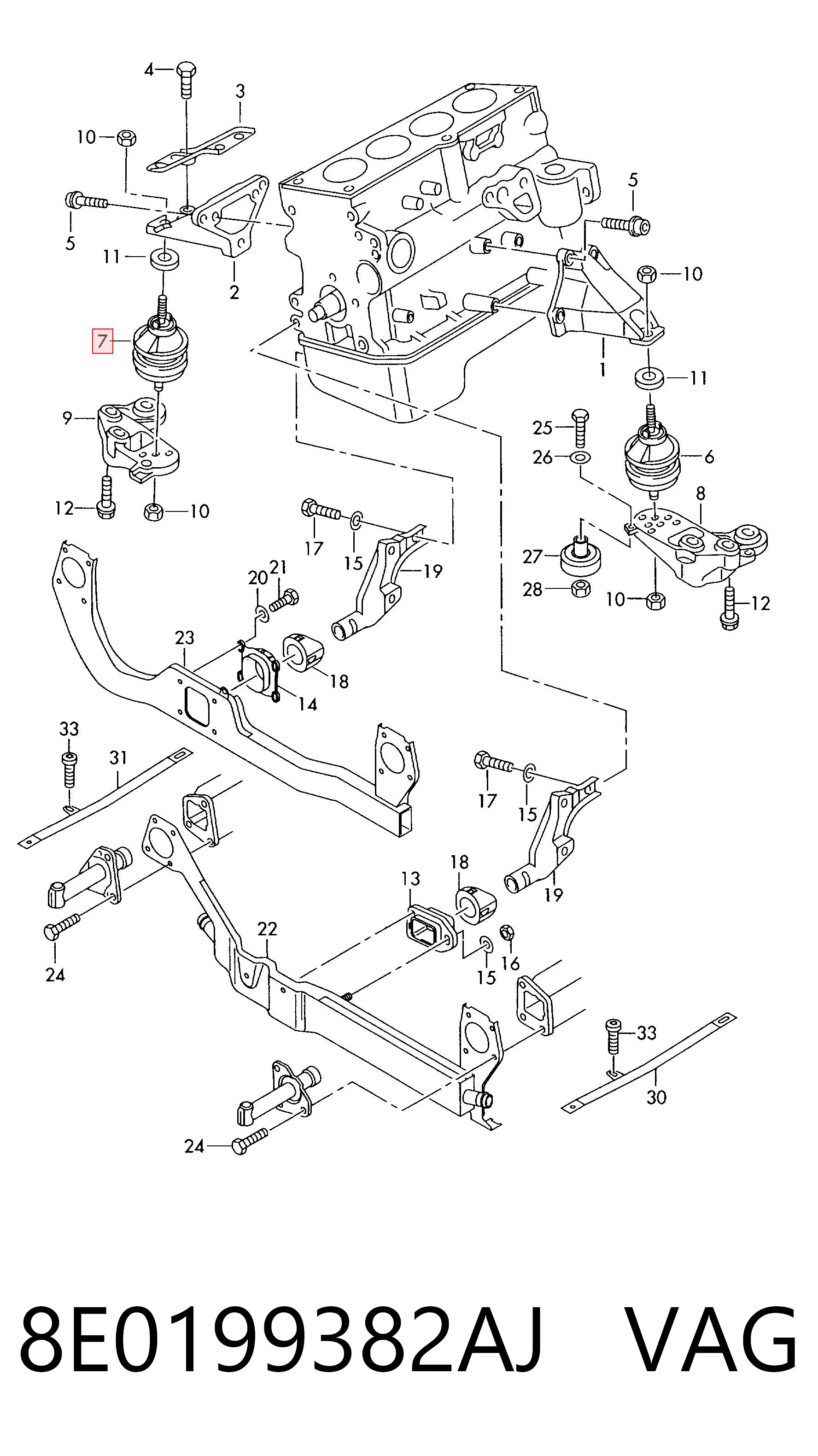 8E0199382AJ VAG Soporte de motor derecho