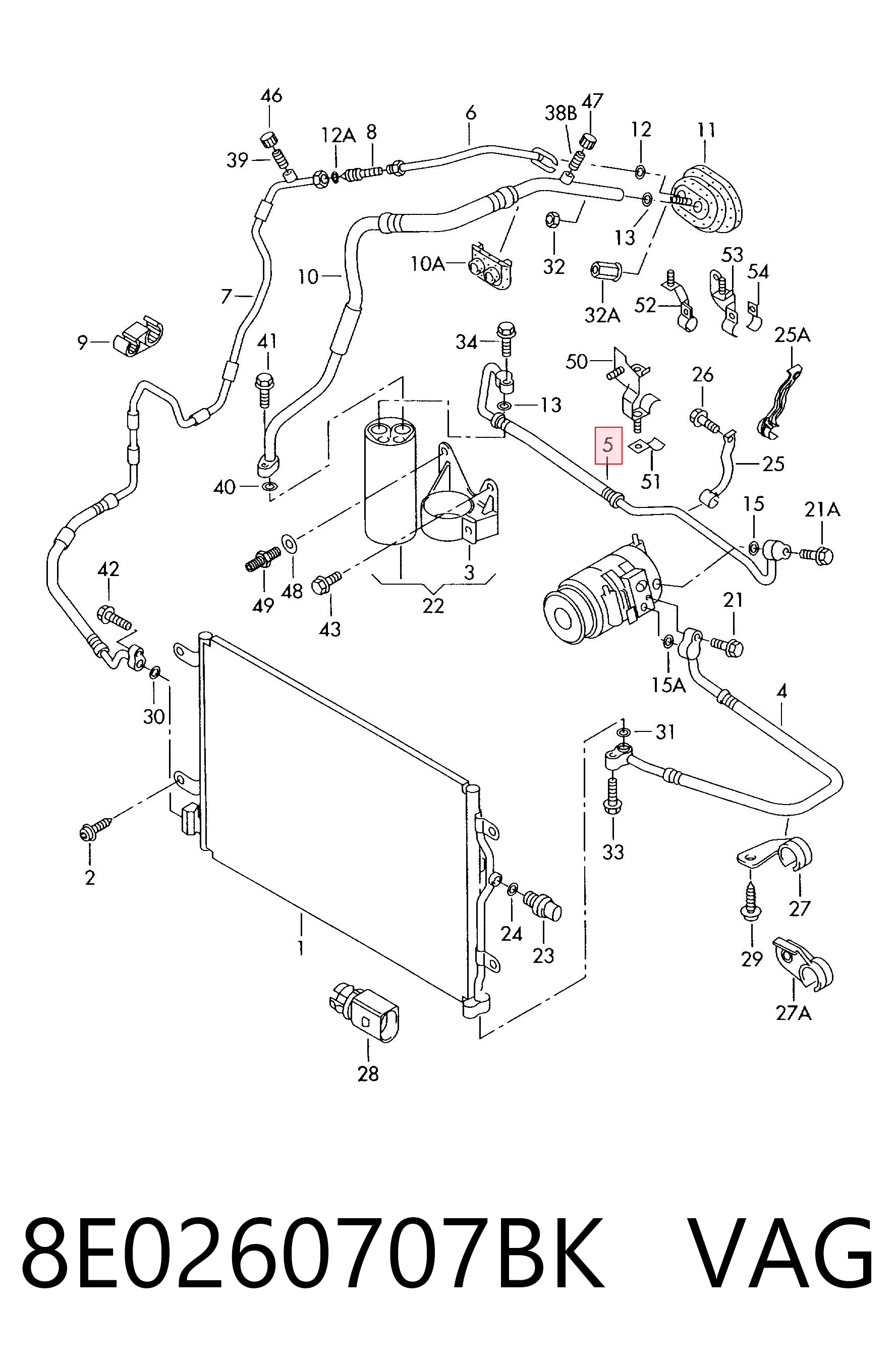 Manguera de aire acondicionado de compresor al condensador VAG 8E0260707BK precio, desde 119,06 EUR