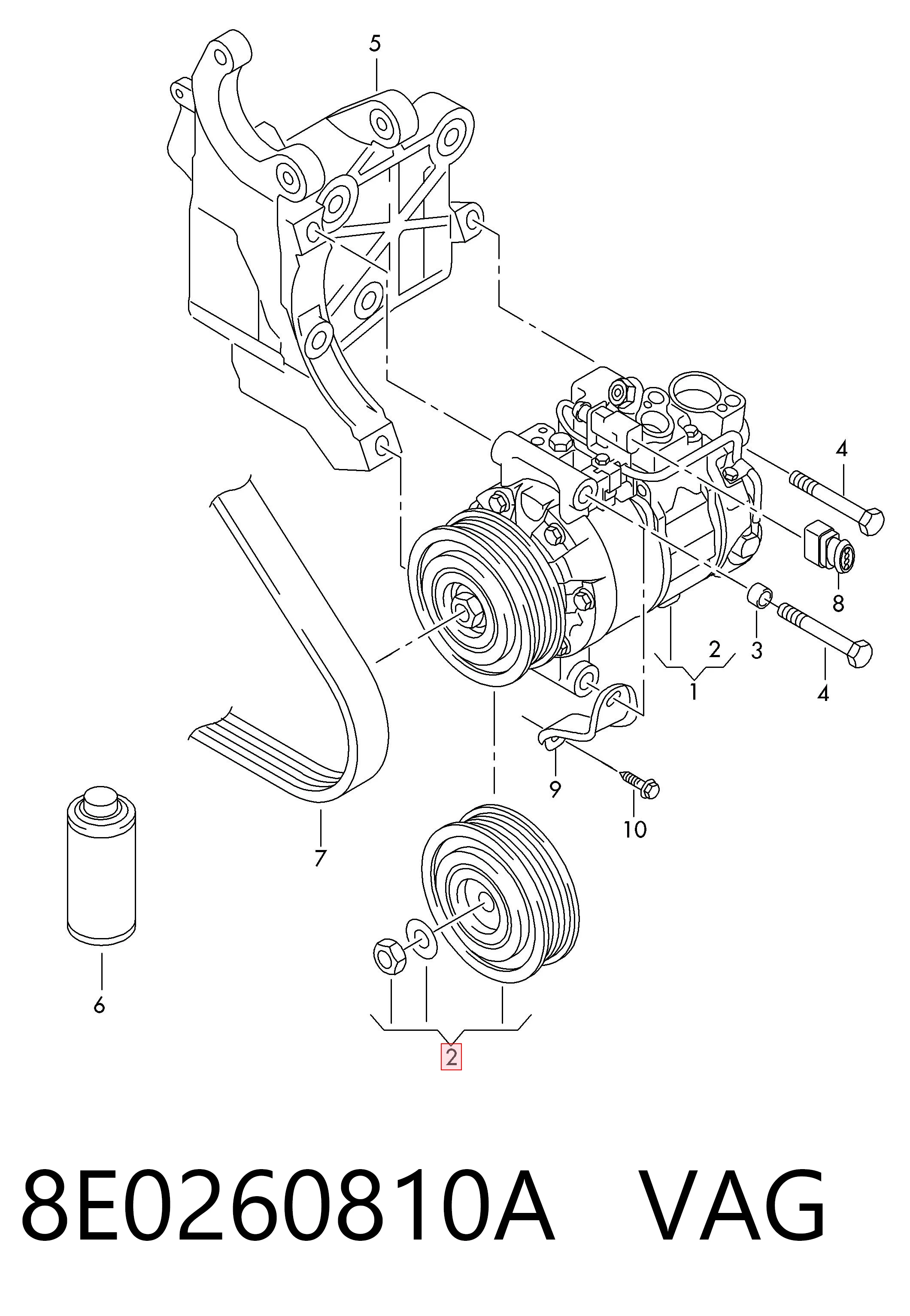 8E0260810A VAG Polea del compresor de aire acondicionado