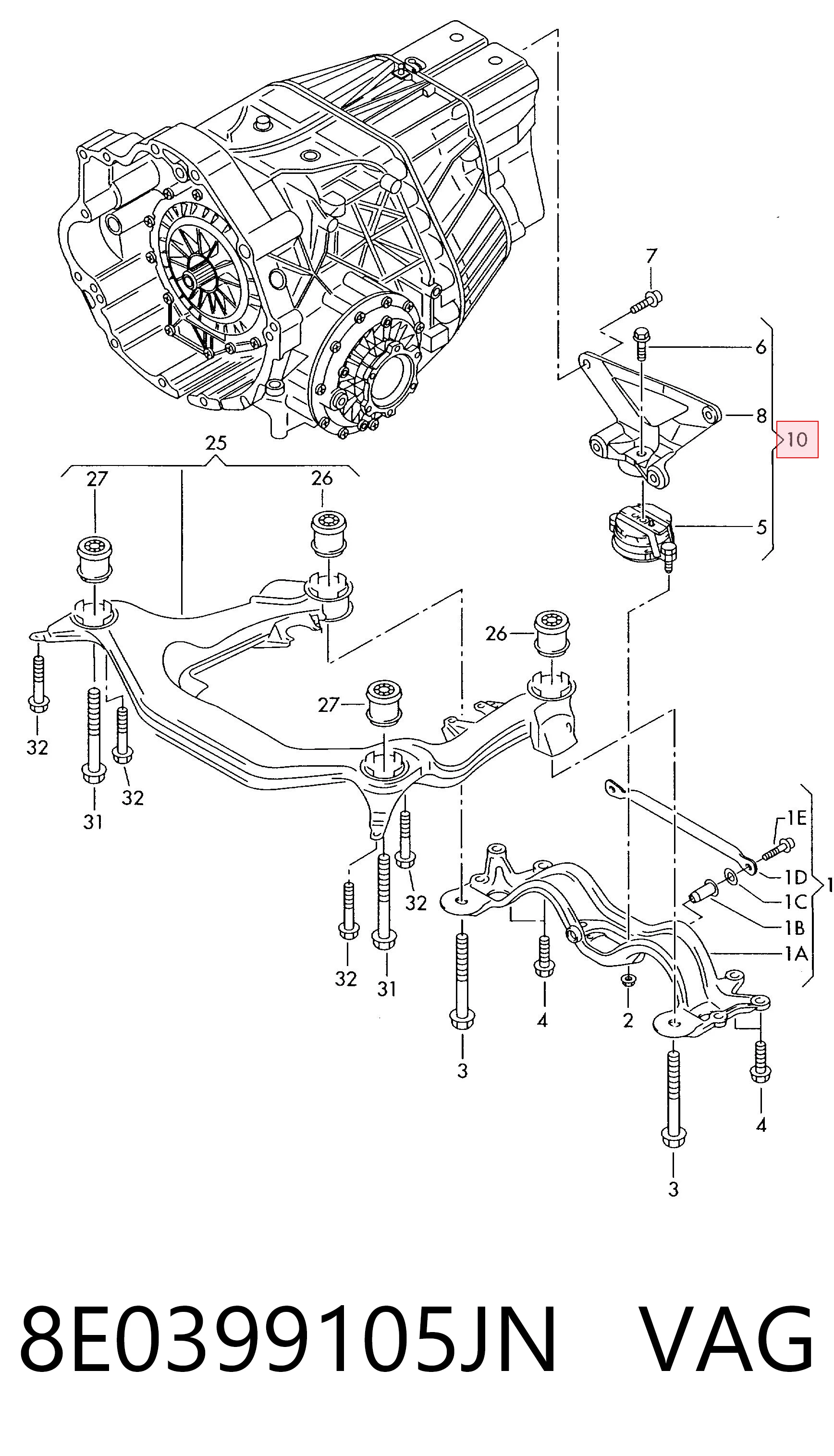 Soporte de transmisión (soporte de caja de cambios) 8E0399105JN VAG