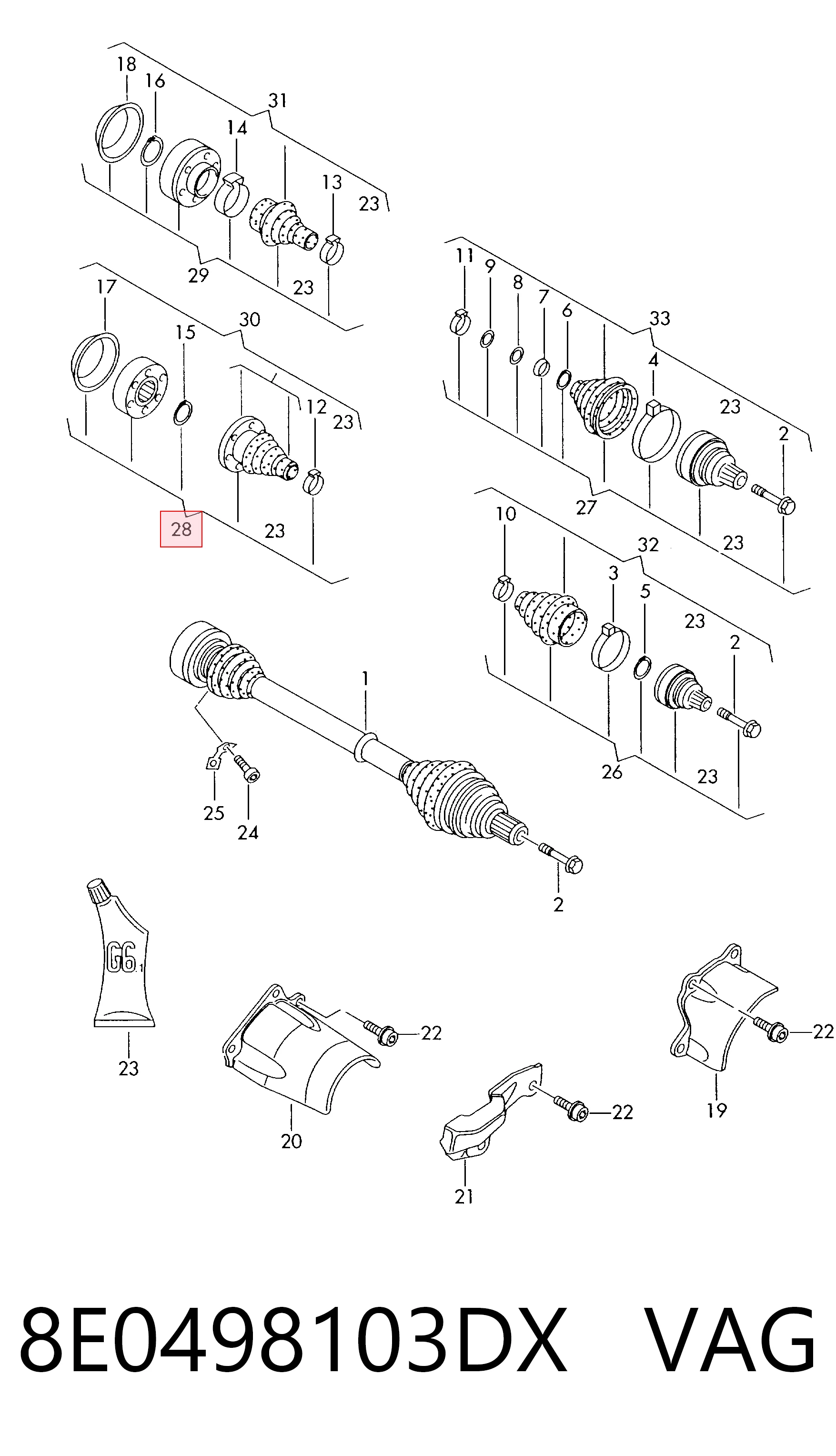 8E0498103DX VAG Junta homocinética interna delantera