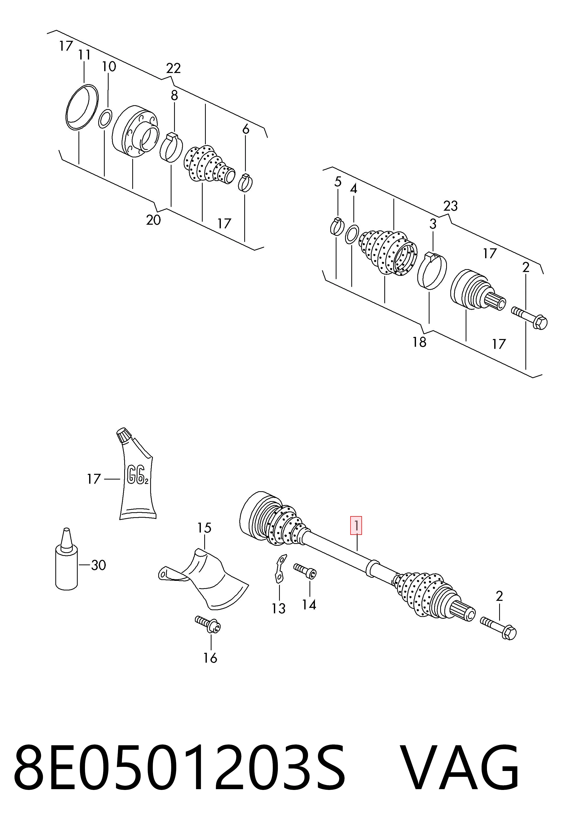 Semieje trasero para Audi A4 B6 8E2