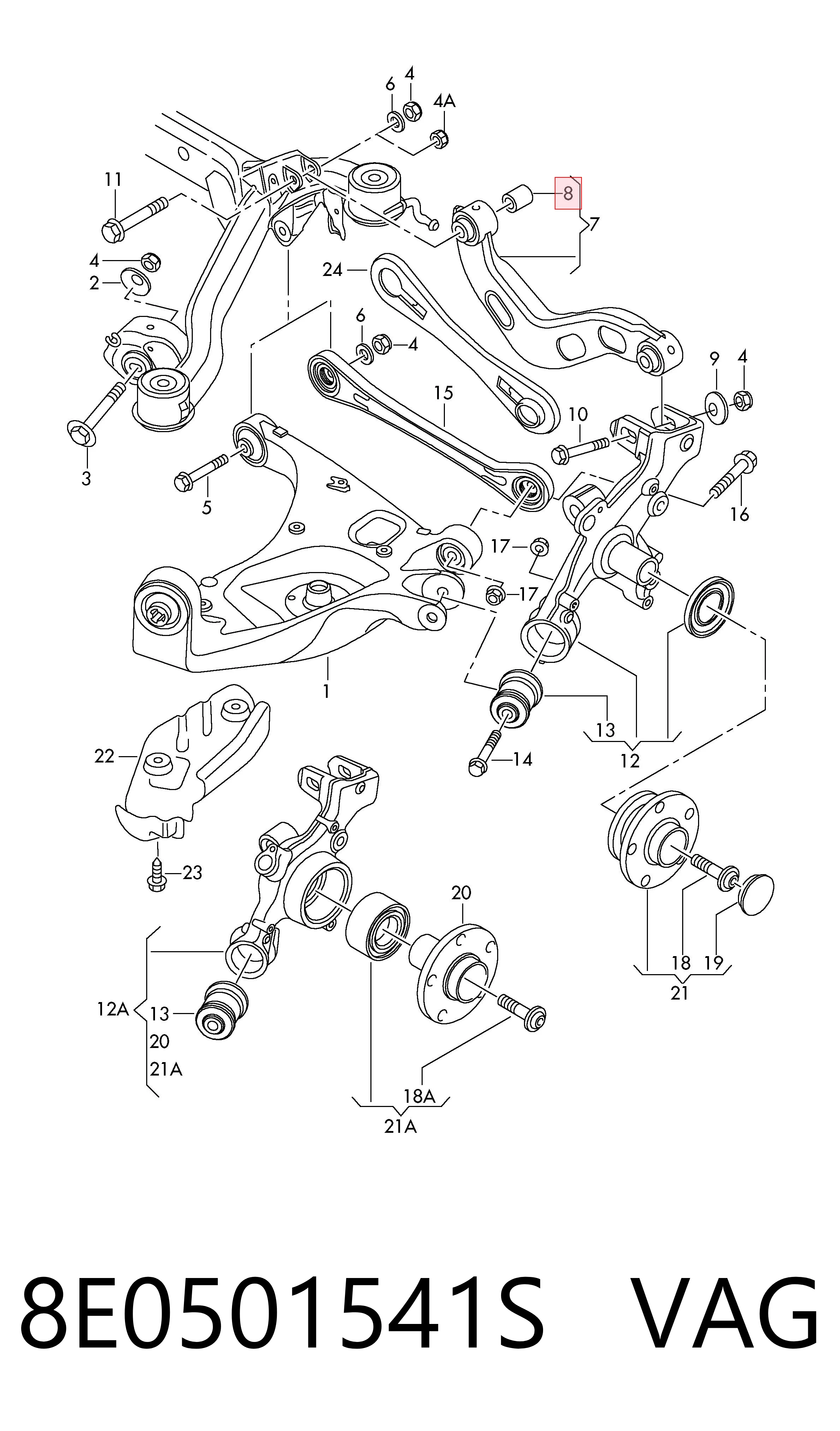 8E0501541S VAG Silentblock del brazo superior de suspensión trasera