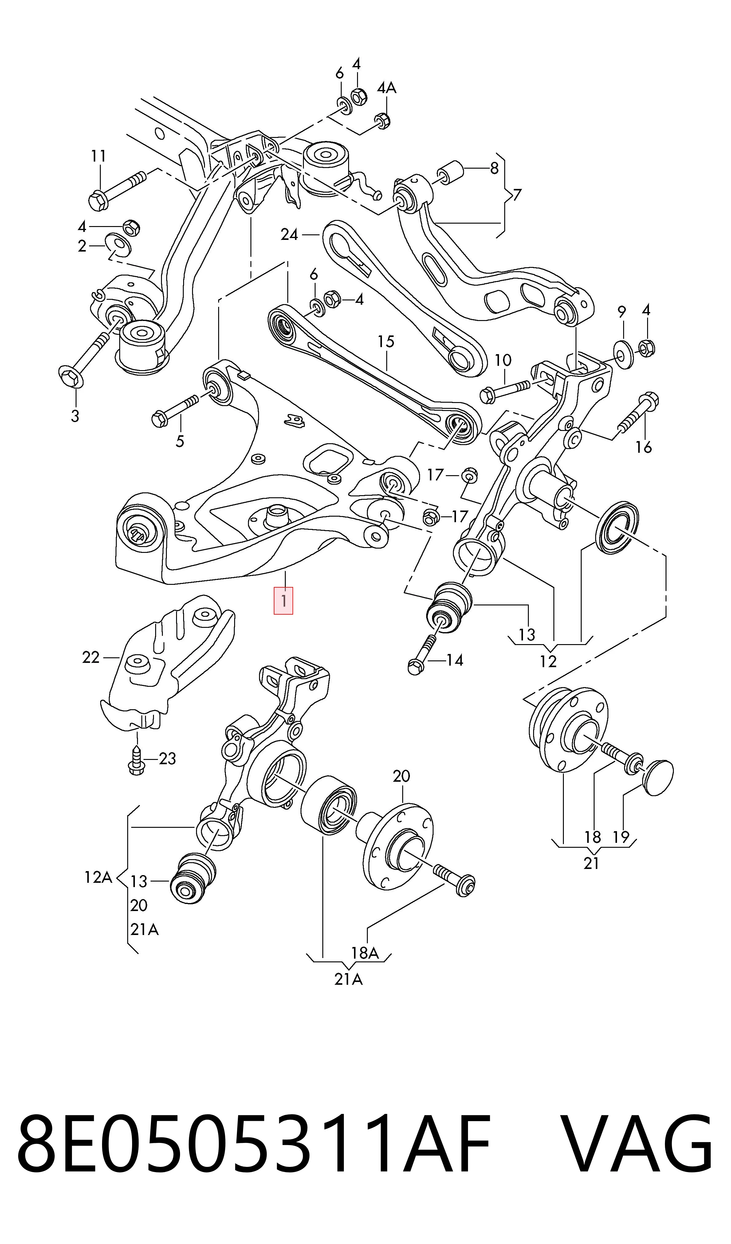 8E0505311AF VAG Brazo inferior izquierdo de la suspensión trasera