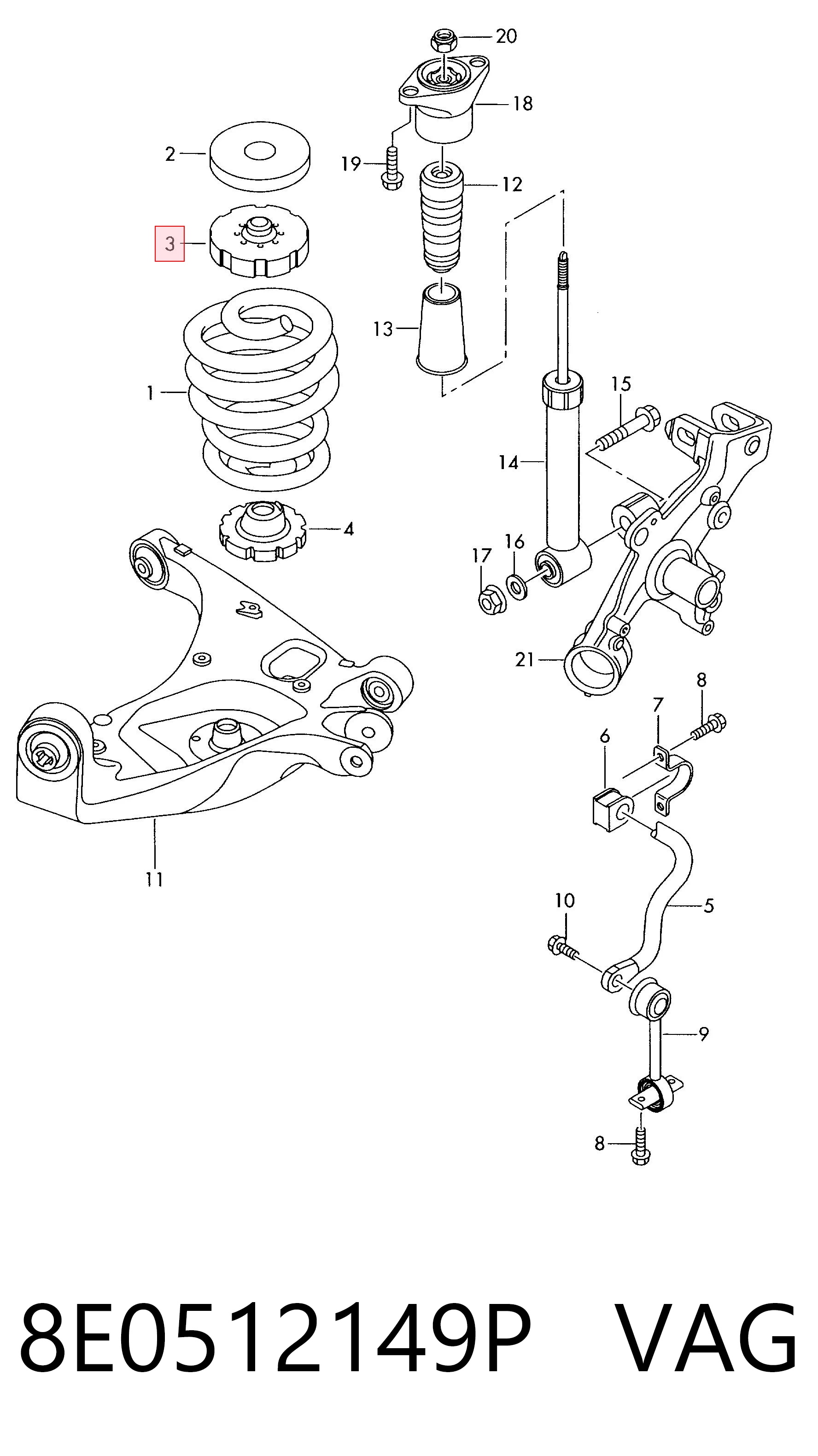 Comprar 8E0512149P VAG Aislador de resorte trasero superior