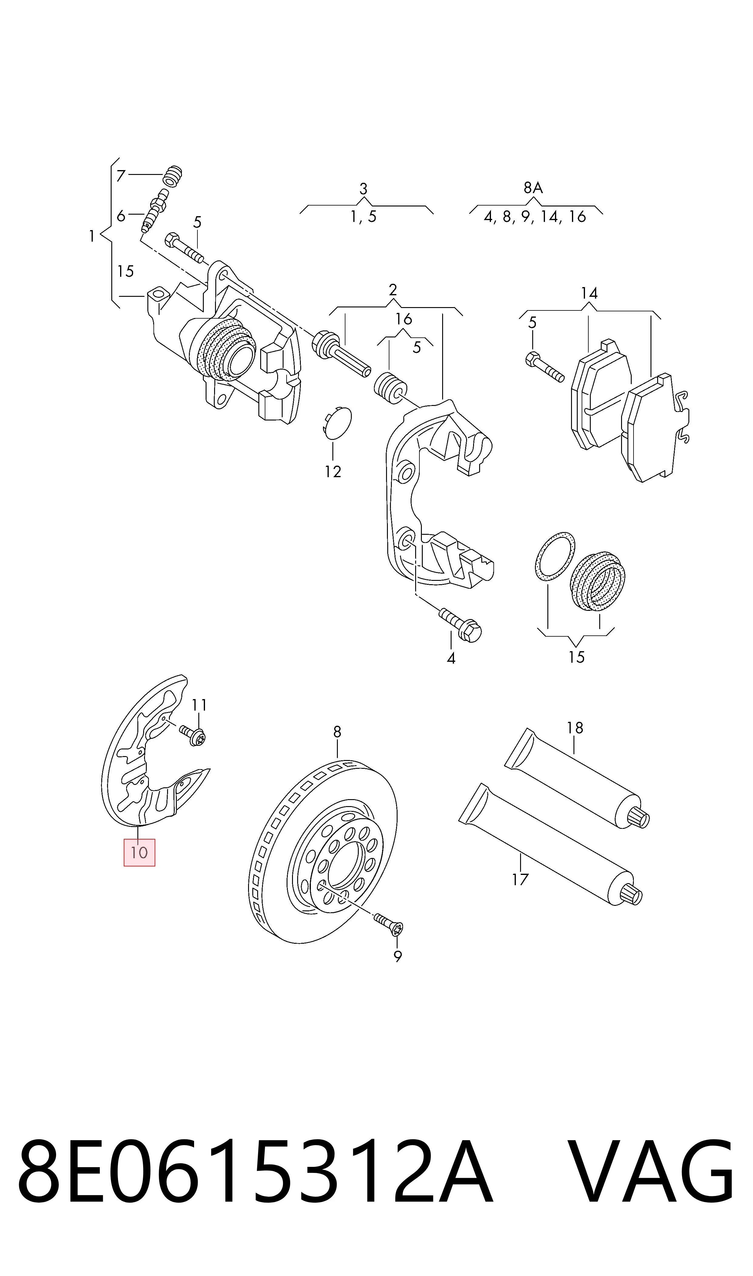 8E0615312A VAG Protector de disco de freno delantero derecho