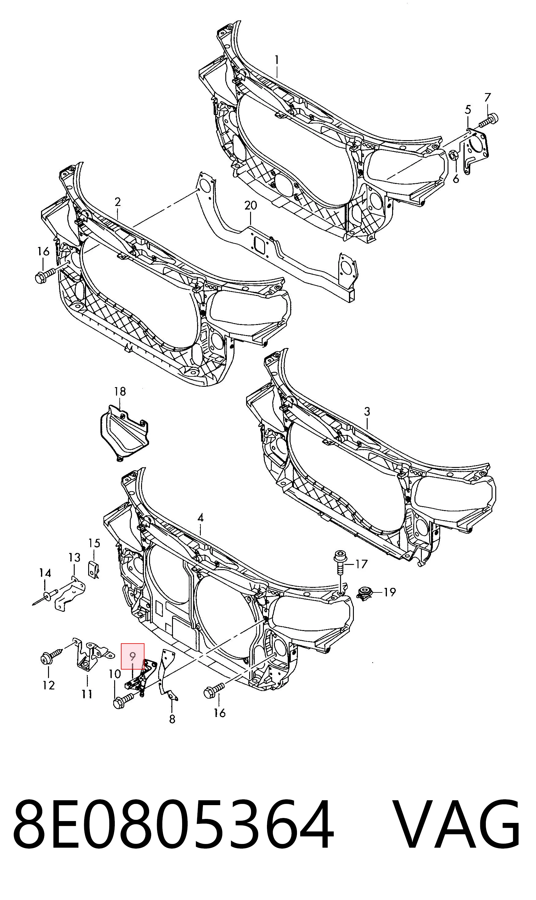 8E0805364 VAG Soporte de parachoques delantero derecho