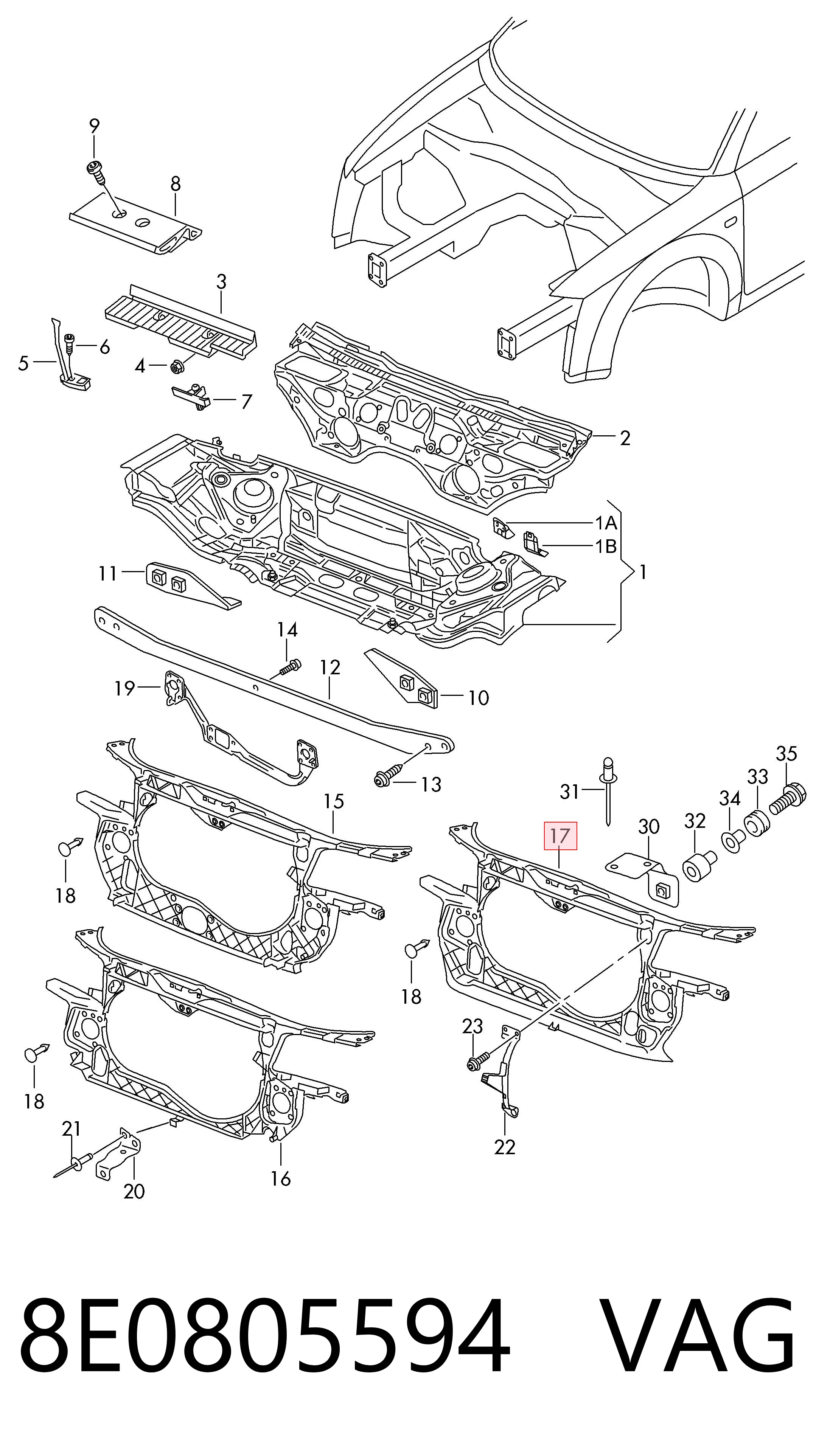 Comprar Panel de soporte del radiador y montaje de faros Audi A4  8E2 a bajo precio