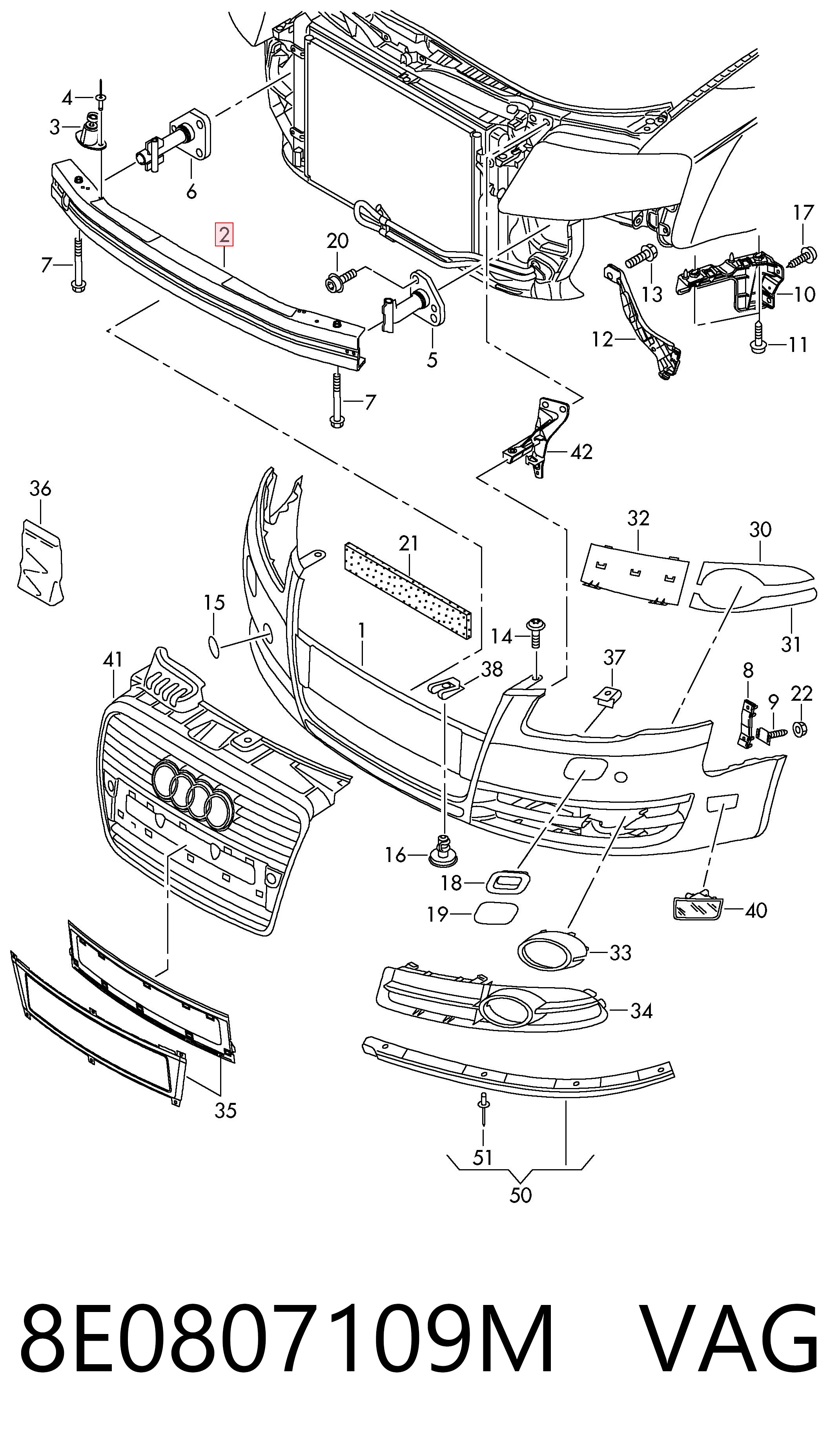 Refuerzo parachoque delantero Audi A4  (2004-2008)