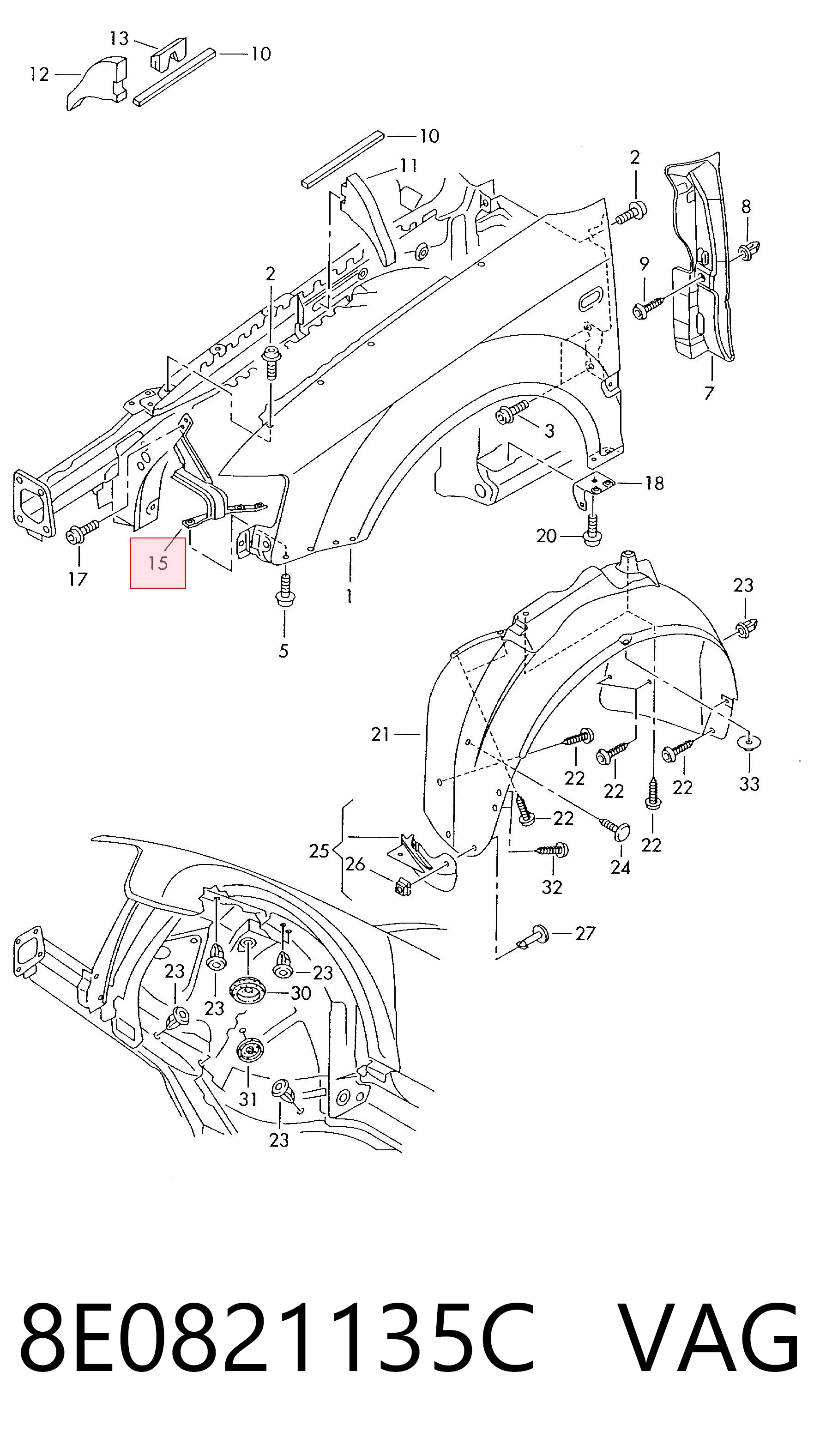 8E0821135C VAG Soporte delantero izquierdo para aleta delantera