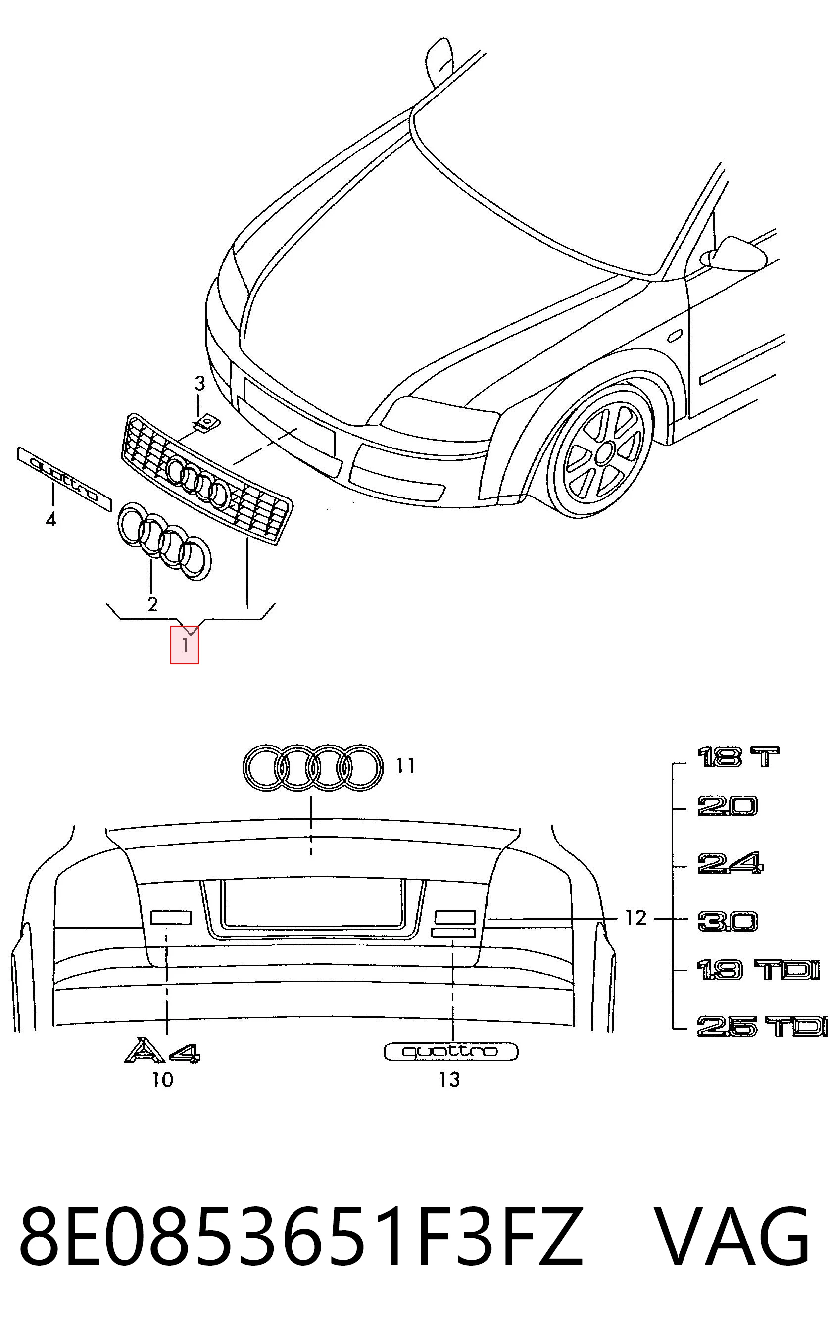 8E0853651F3FZ VAG Calandra