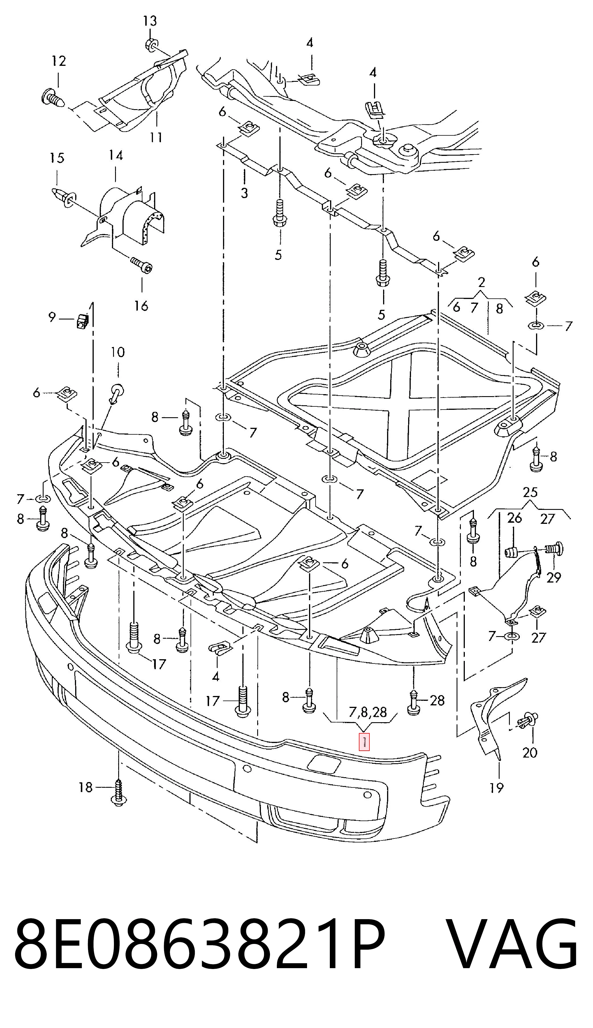 Protección motor / empotramiento 8E0863821P VAG